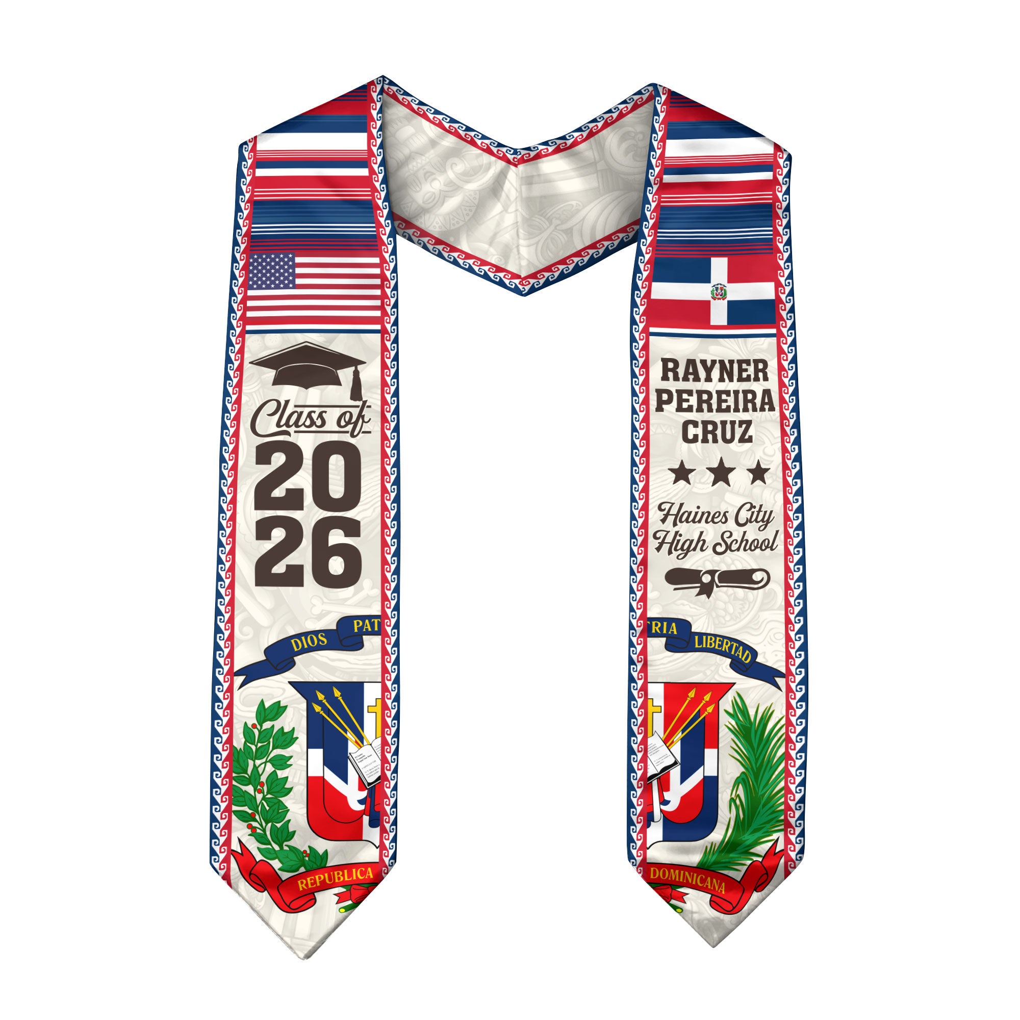 Dominicans Graduation Stole Class of 2026 Custom Sash USA Dominican Flag Coat of Arms