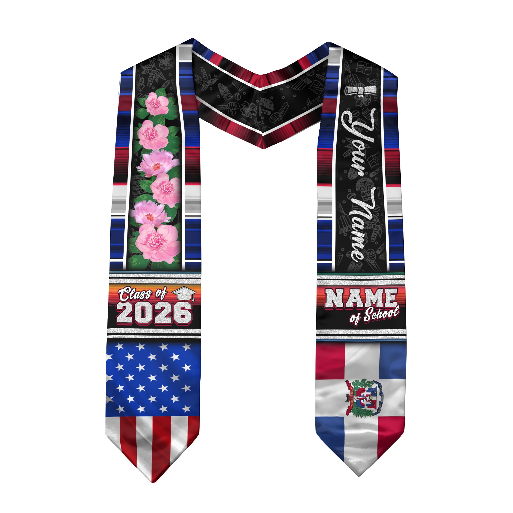 Custom Dominicans Graduation Stole Class of 2026 Dominican American Flag Personalized Sash