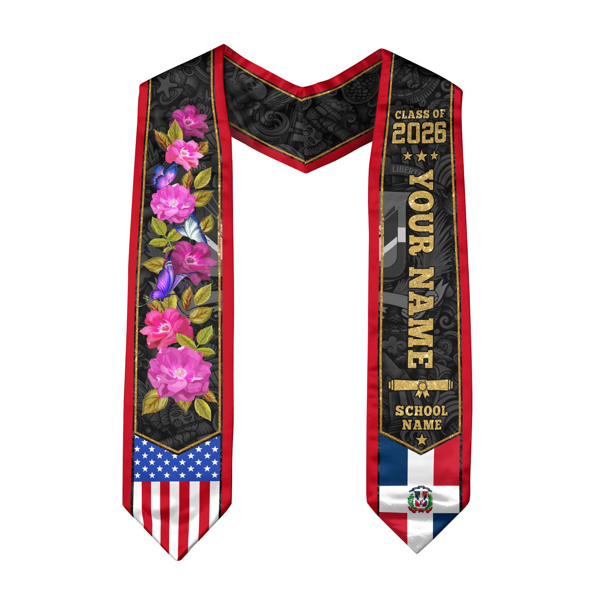 Custom Dominicana Graduation Sash, DR Floral Grad Stole Gift, Class of 2026 Senior Graduate