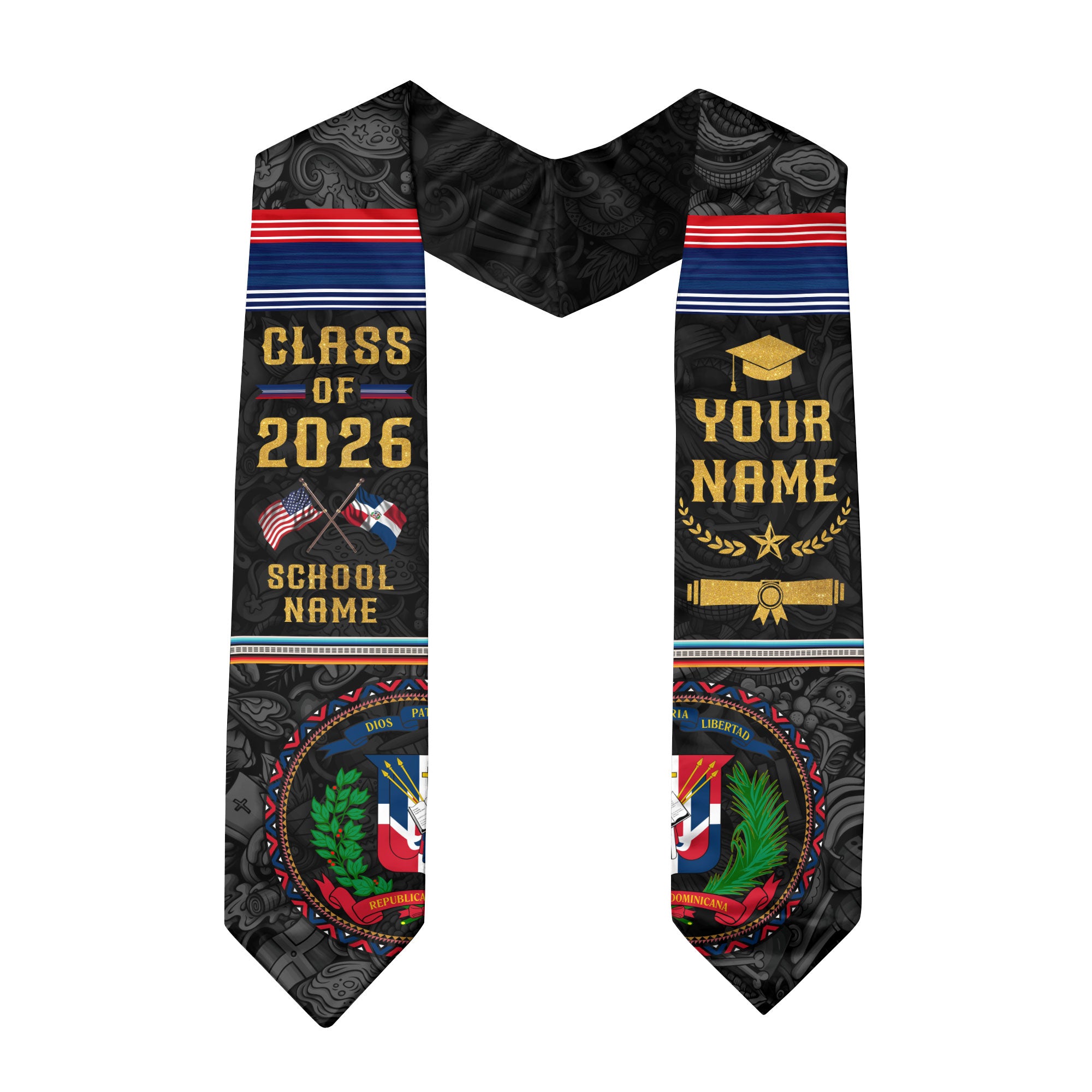 Custom Dominican Flag Stole, DR Graduation Sash, Class of 2026 Senior Grad Gift