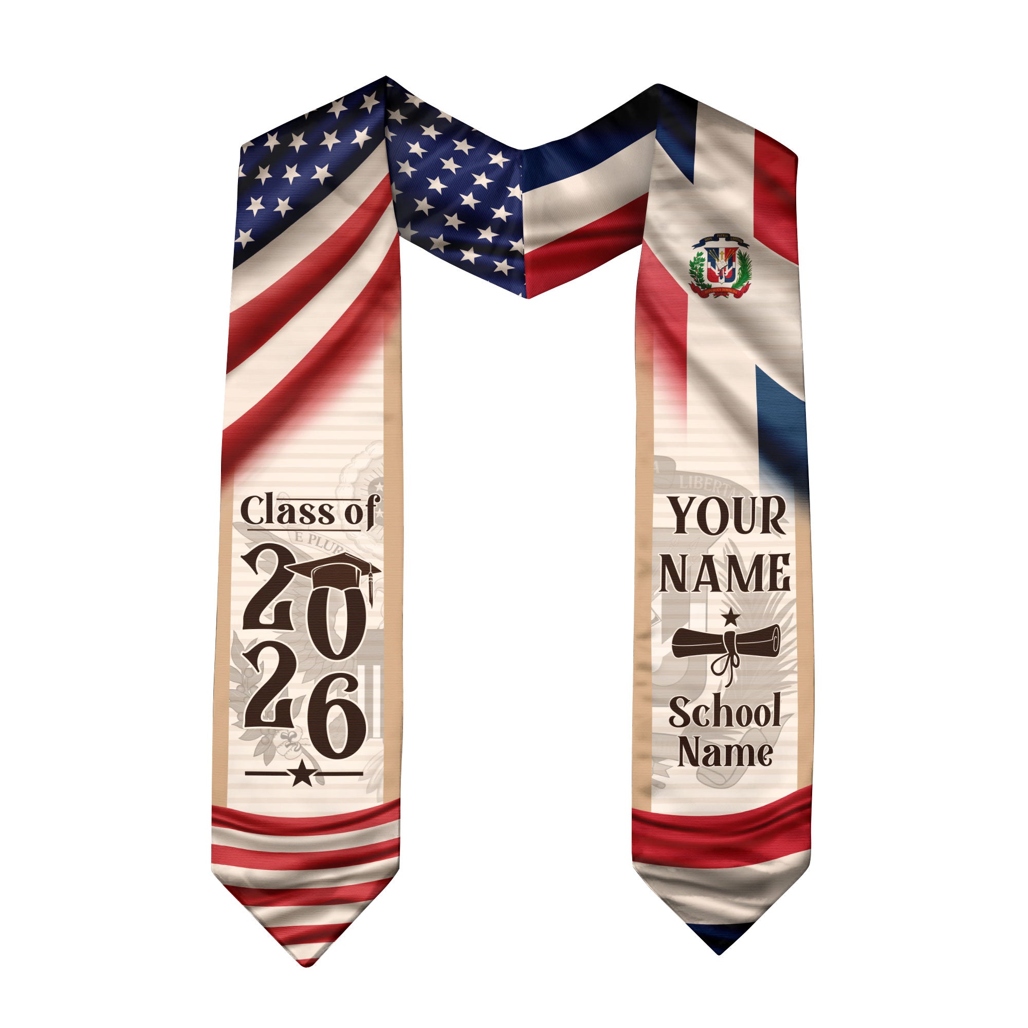 Dominican American Flag Graduation Stole, Custom DR Grad Sash Gift, Class of 2026 Dominican Graduate