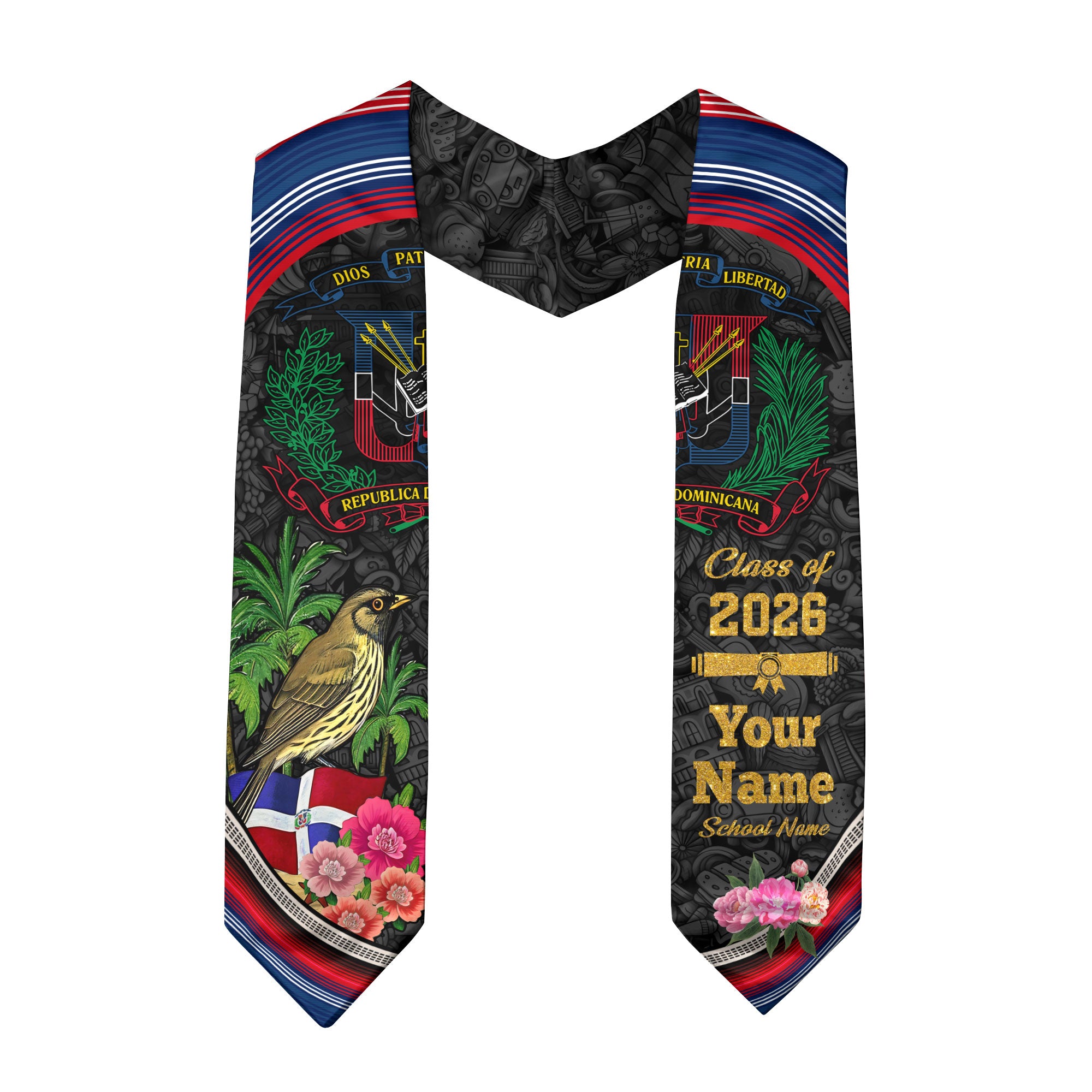 Custom Dominican Graduation Grad Sash Floral Stole, Class of 2026 Dominican Graduate