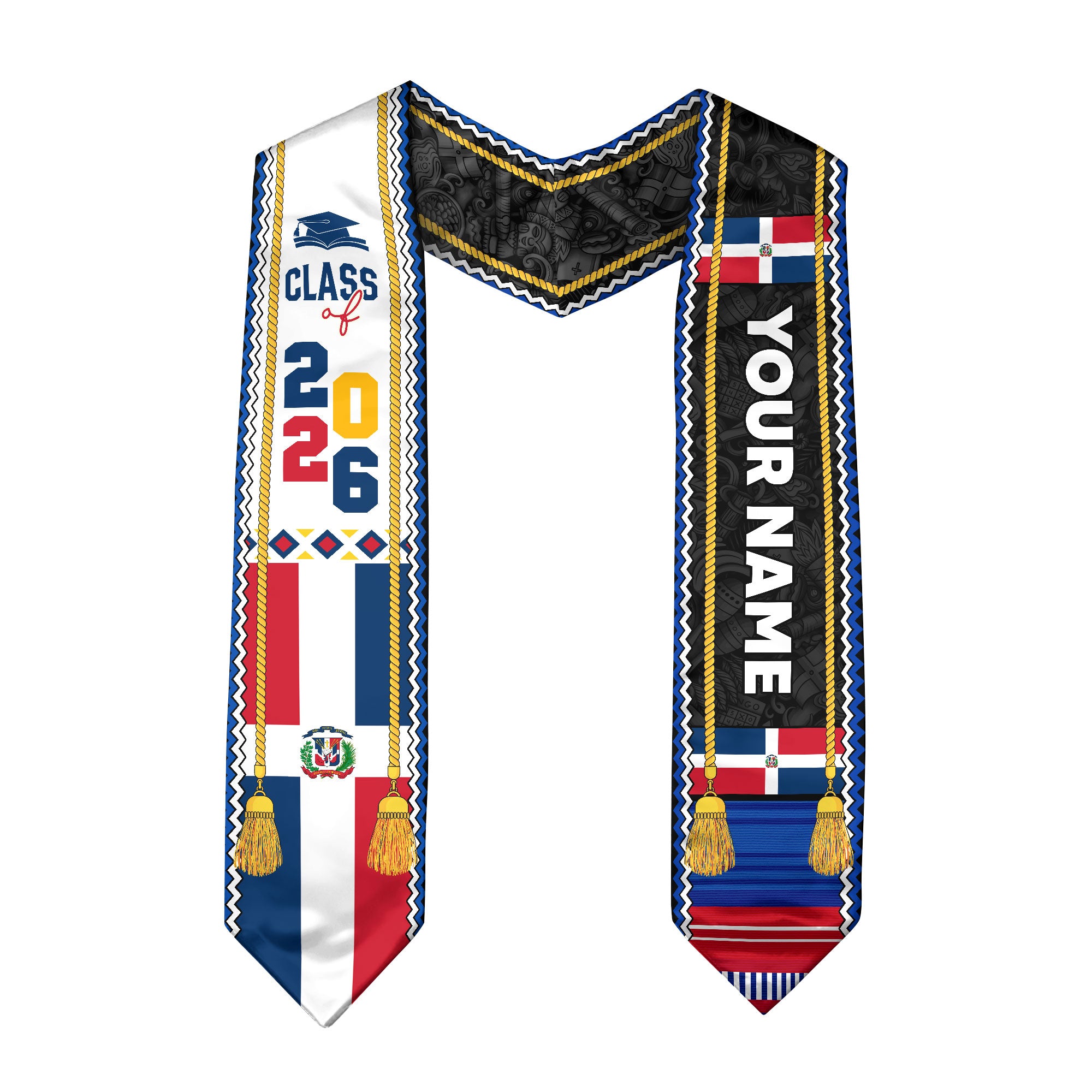Personalized Dominicana Graduation Stole, DR Flag Grad Sash, Class of 2026 Dominican Graduate