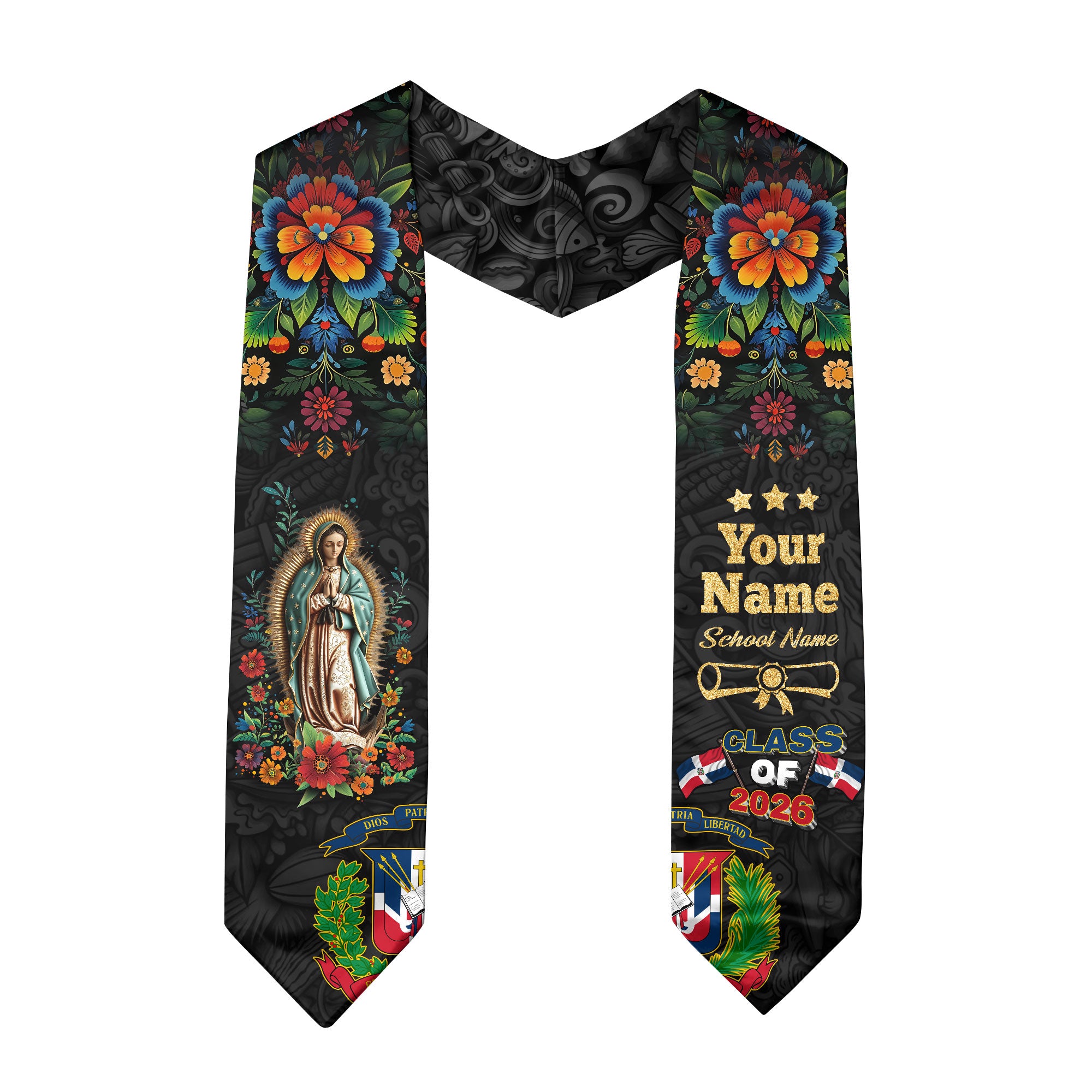 Dominican Grad Sash, DR Floral Stole Graduation Gift, Class of 2026 Senior Graduate