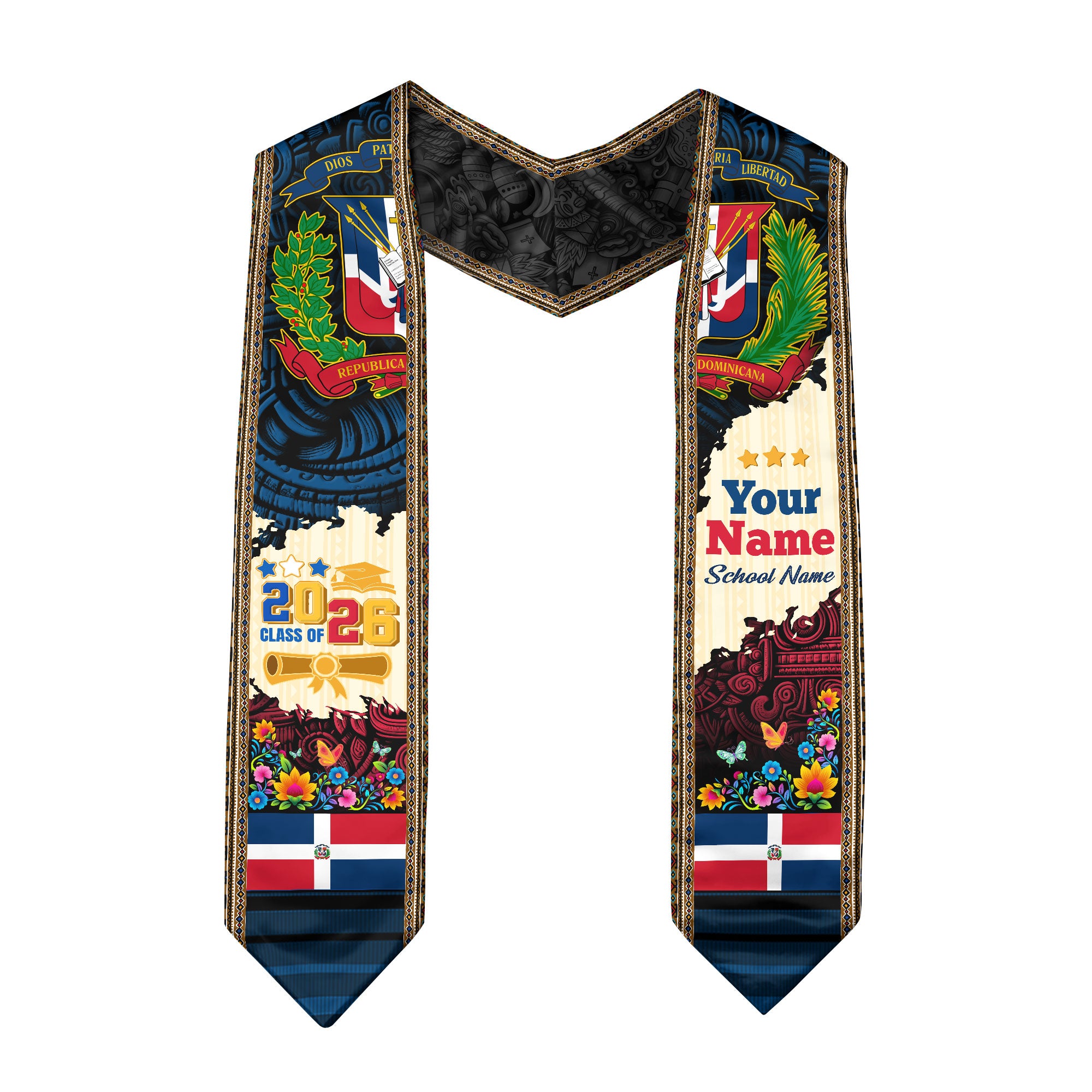 Custom Dominican Floral Stole, DR Grad Sash Graduation, Class of 2026 Dominican Graduate