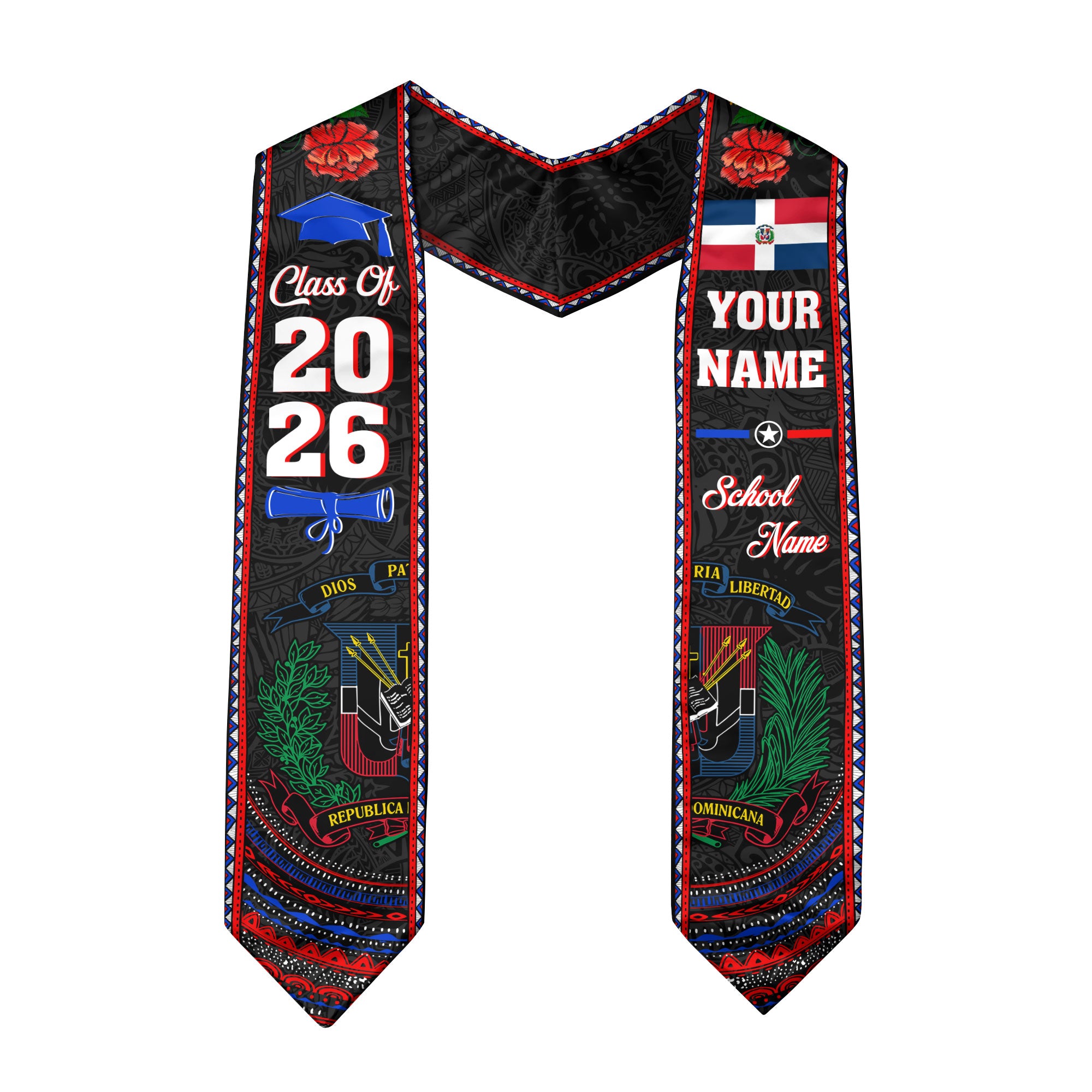 Custom Dominicana Grad Sash, DR Caribe Graduation Stole, Class of 2026 Dominican Graduate