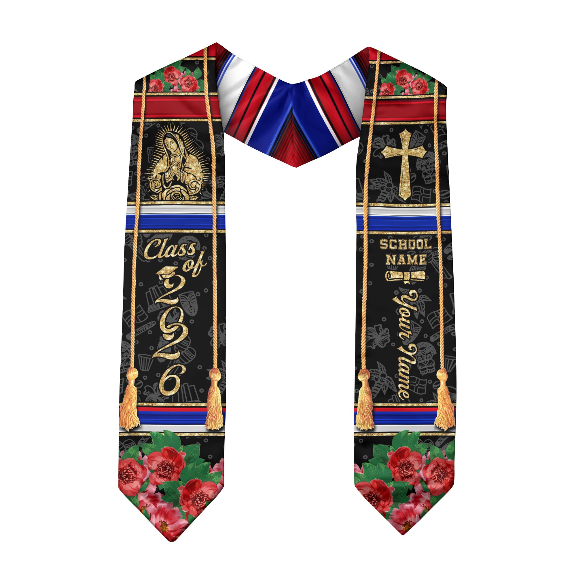 Personalized Dominicana Floral Stole Grad Sash Graduation Gift, Class of 2026 Dominican Graduate