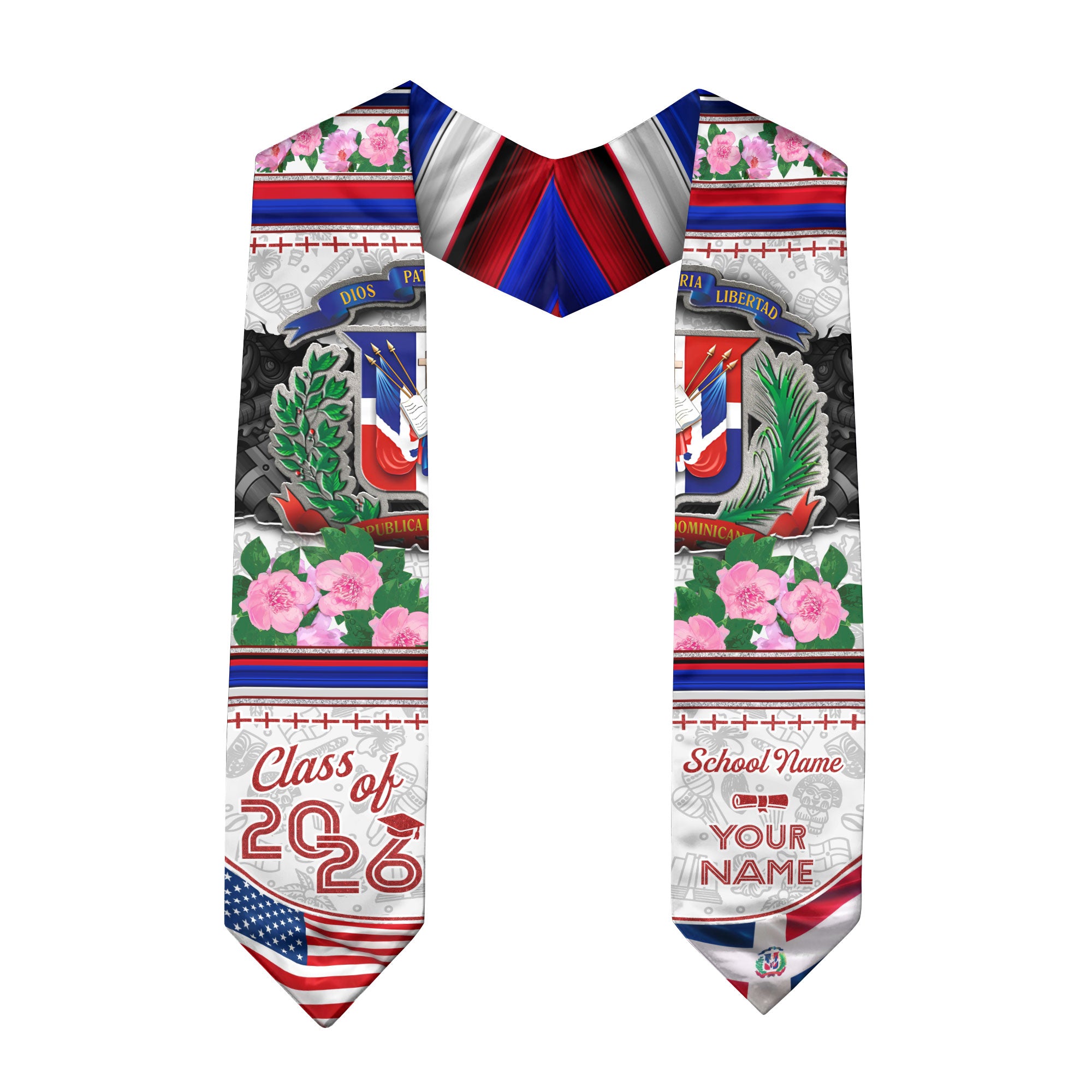 Custom Dominican Floral Stole Graduation Grad Sash, Class of 2026 Graduate Senior Gift
