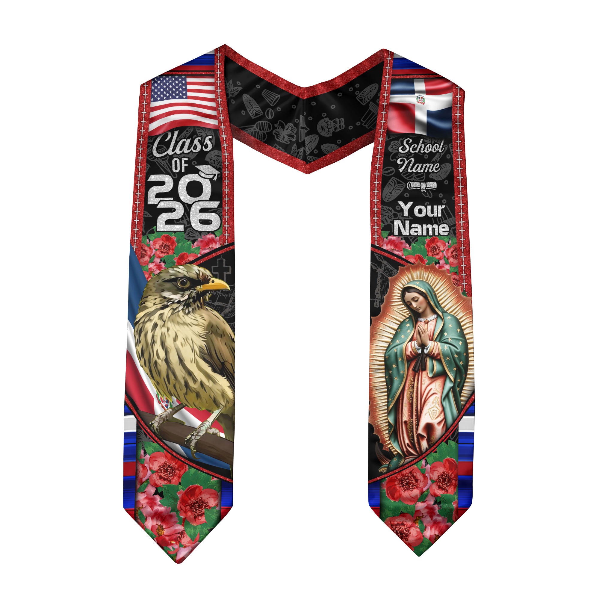 Dominicana Graduation Floral Stole Custom Grad Sash, Class of 2026 Dominican Graduate Gift