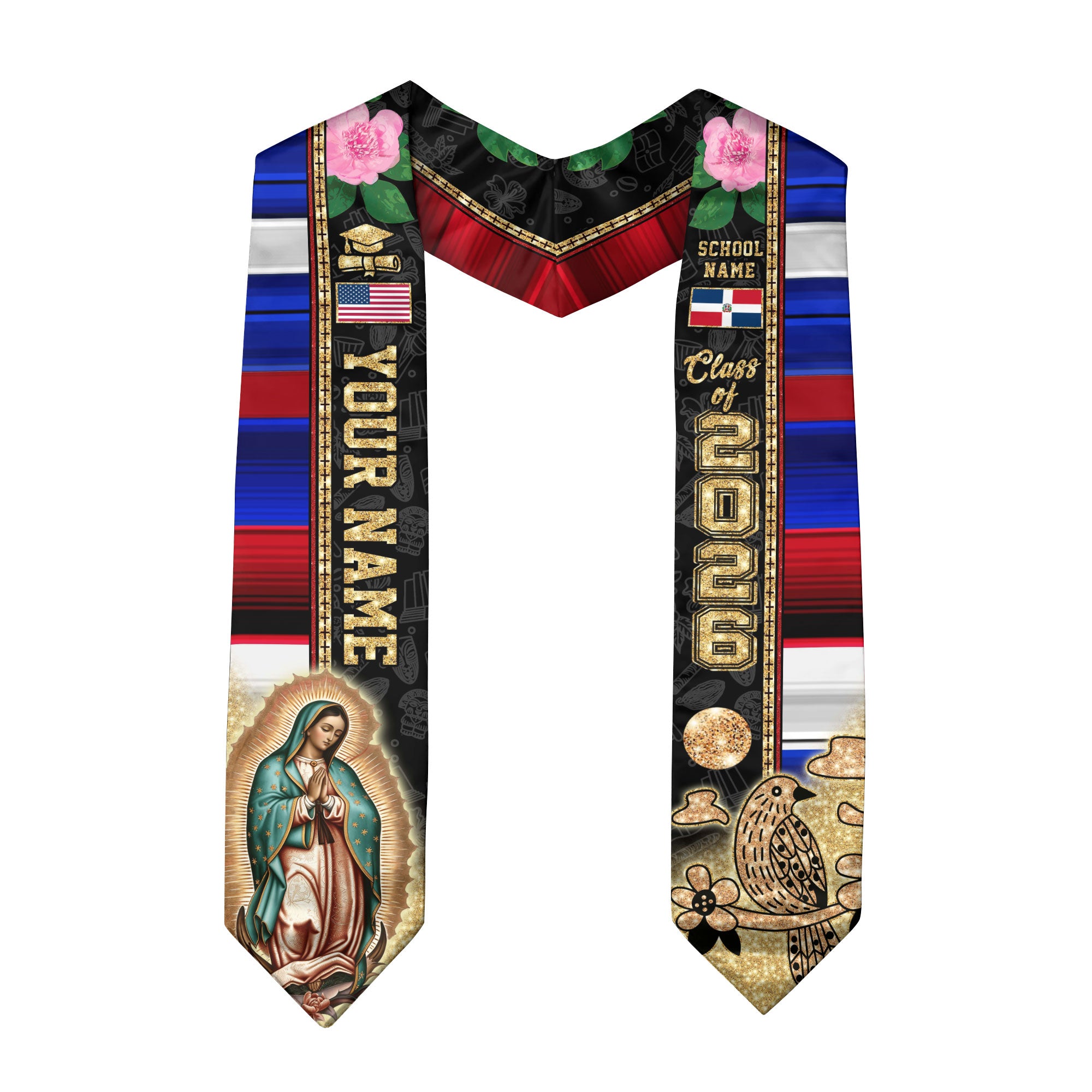 Custom Dominican Grad Sash Floral Stole Graduation, Class of 2026 Graduate Senior Gift