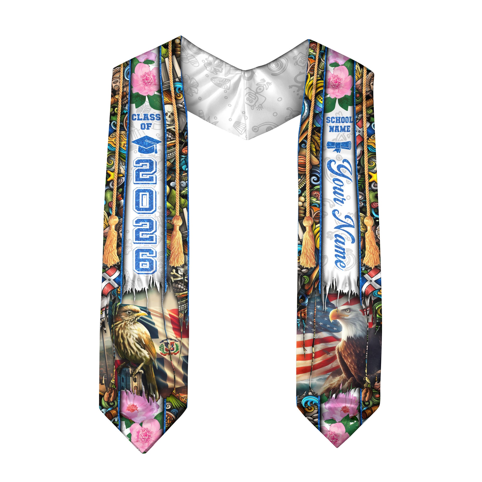 Personalized Dominicana Graduation Grad Sash Floral Stole, Class of 2026 Dominican Graduate