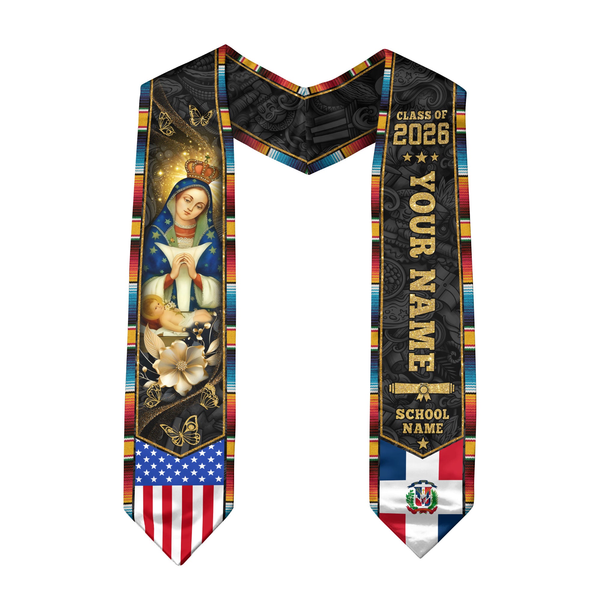Dominican American Graduation Sash Custom Dominicana Grad Stole, Class of 2026 Graduate