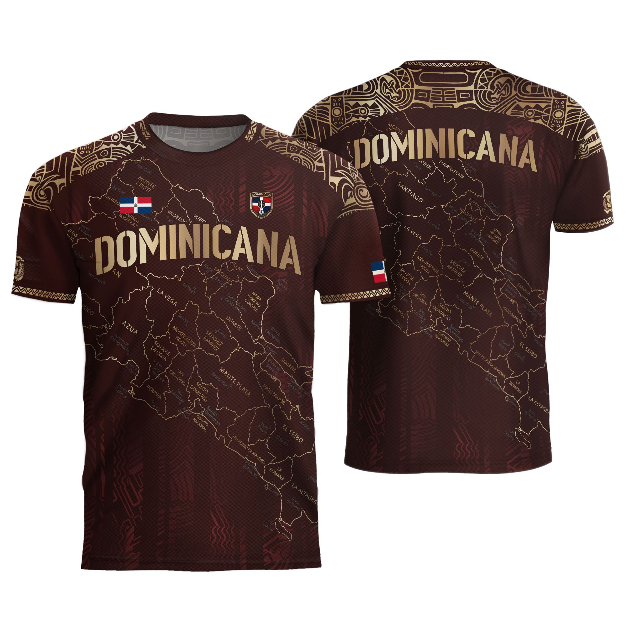 Dominican Cultural Heritage Soccer Jersey Maroon Gold, National Pride Football Collection