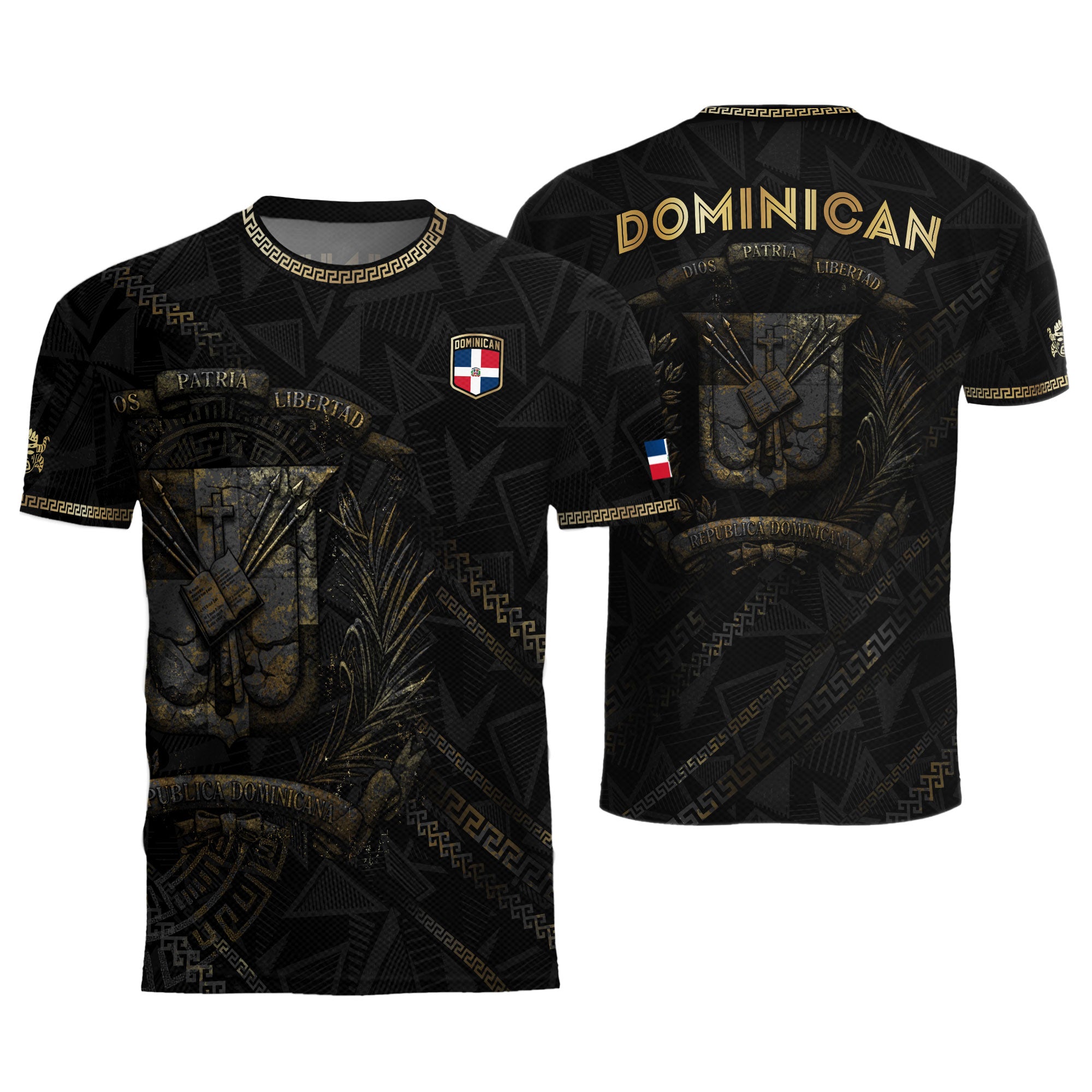 Dominican Republic Heritage Black Gold Vintage Geometric Graphic Soccer Jersey