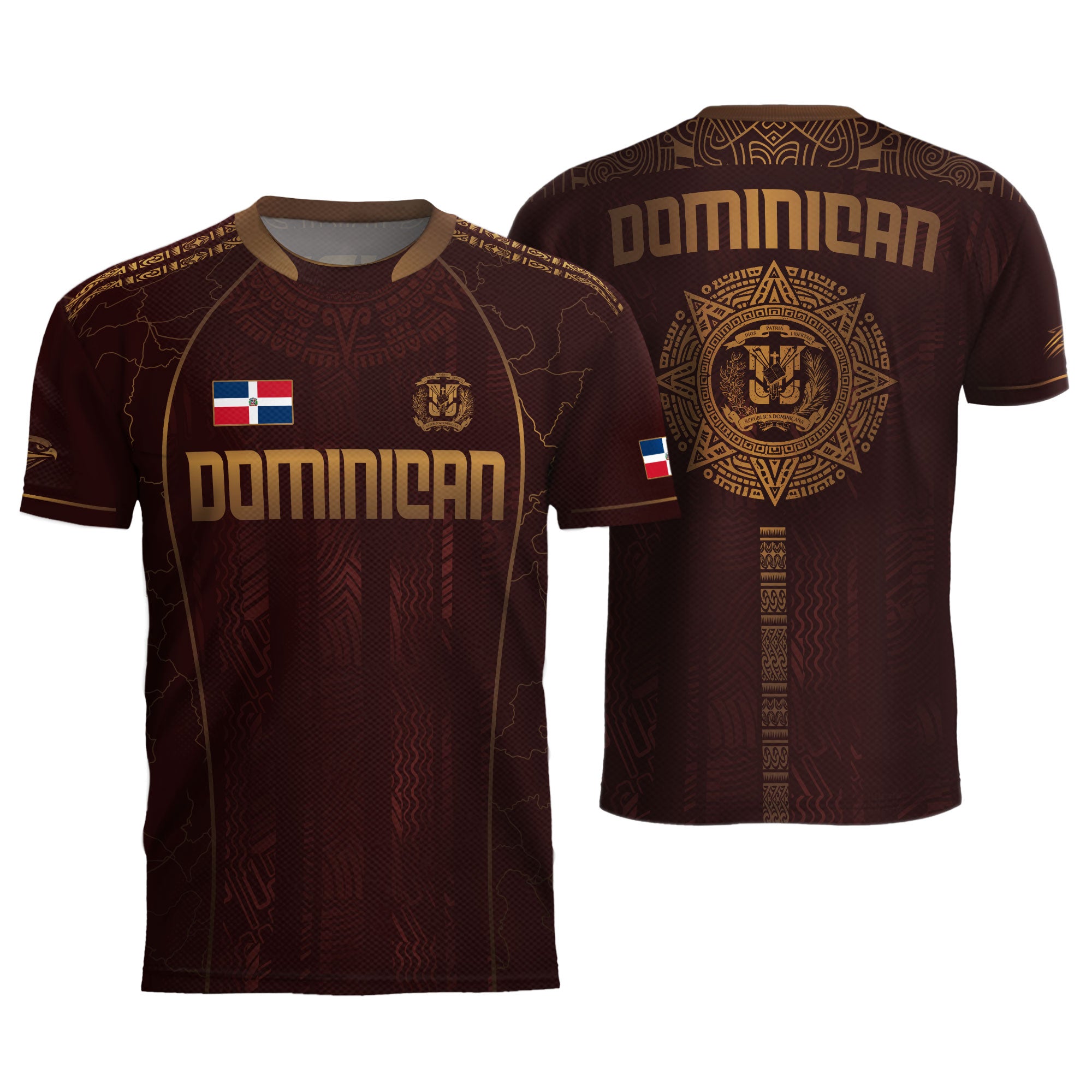 Dominican Republic Heritage Maroon Gold Geometric National Soccer Jersey
