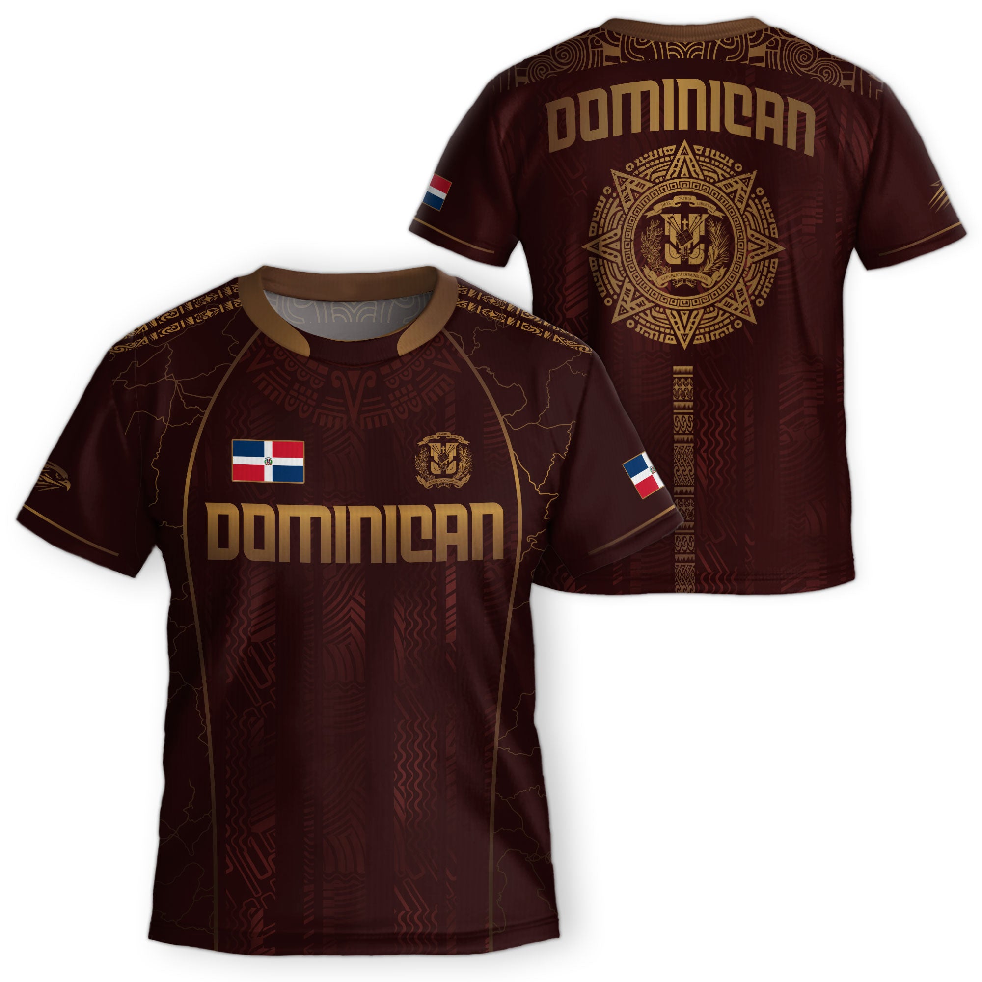 Dominican National Heritage Soccer Jersey Maroon Gold for Kids Youth, Cultural Pride Edition