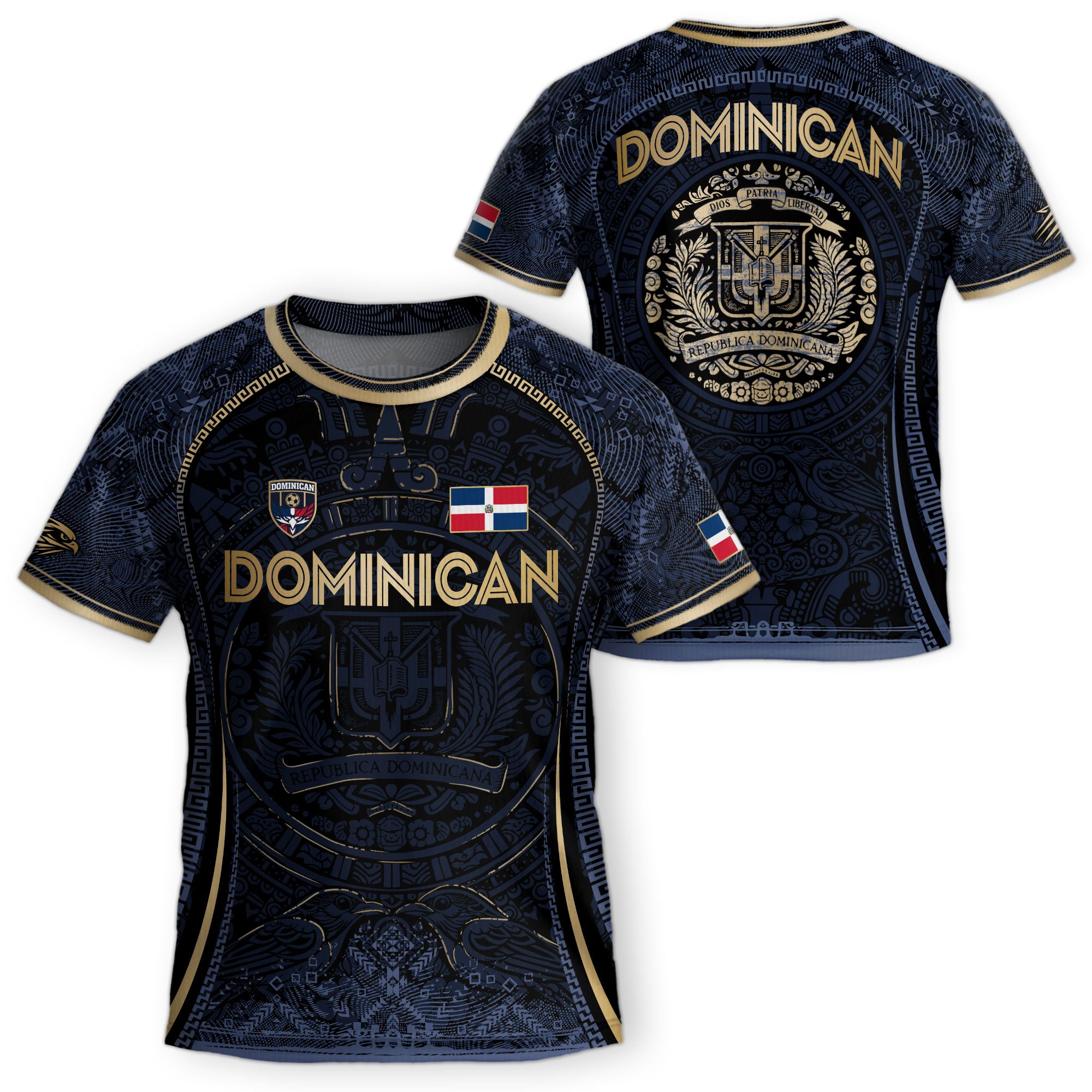 Dominican Cultural Legacy Soccer Jersey Navy Gold for Kids Youth, National Pride Apparel