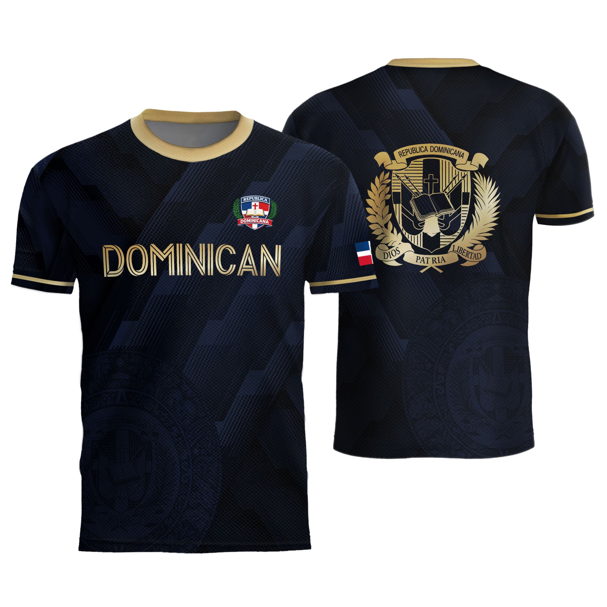 Dominican Republic National Heritage Soccer Jersey Navy Gold, Cultural Pride Emblem Design