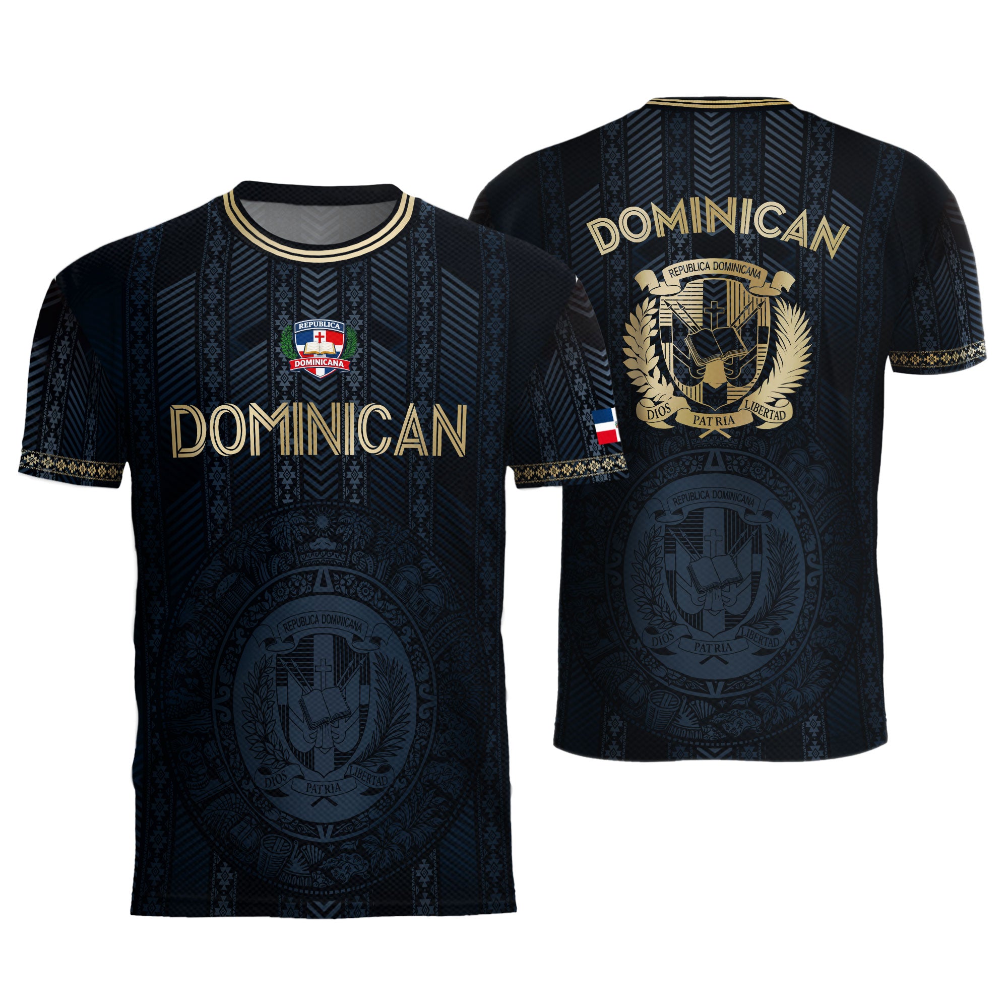 Dominican National Pride Soccer Jersey Navy Gold, Heritage Inspired Cultural Design