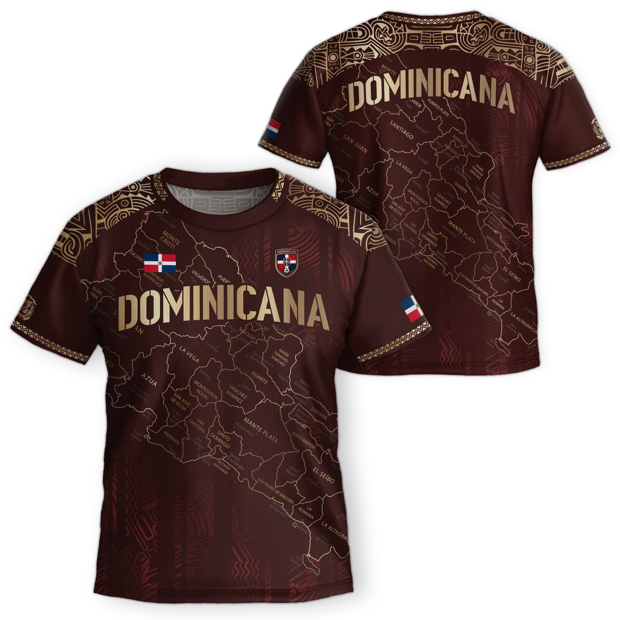 Dominican Republic Kids Youth Heritage Maroon Gold Map National Pride Soccer Jersey