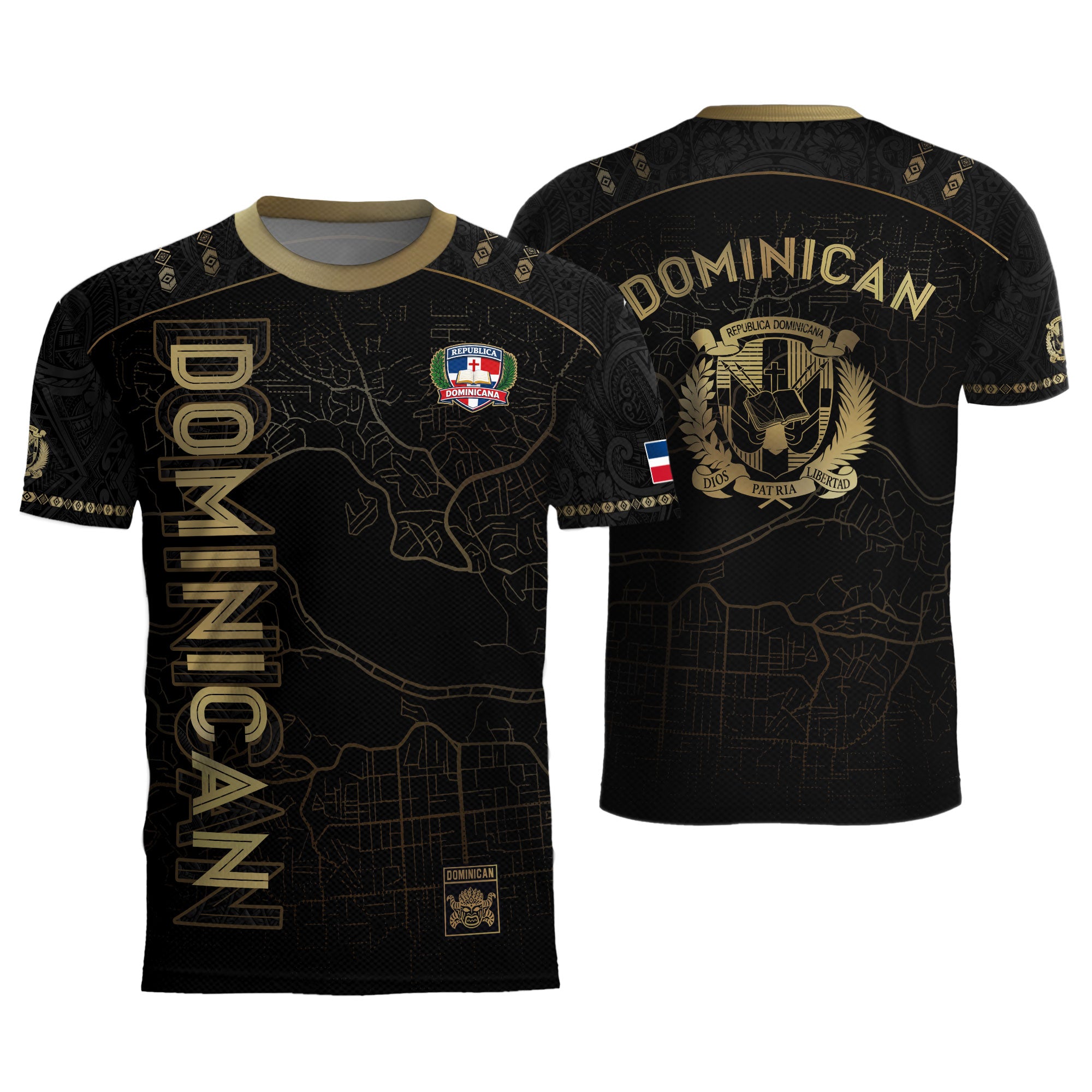Dominican National Pride Soccer Jersey Black Gold, Heritage Inspired Apparel