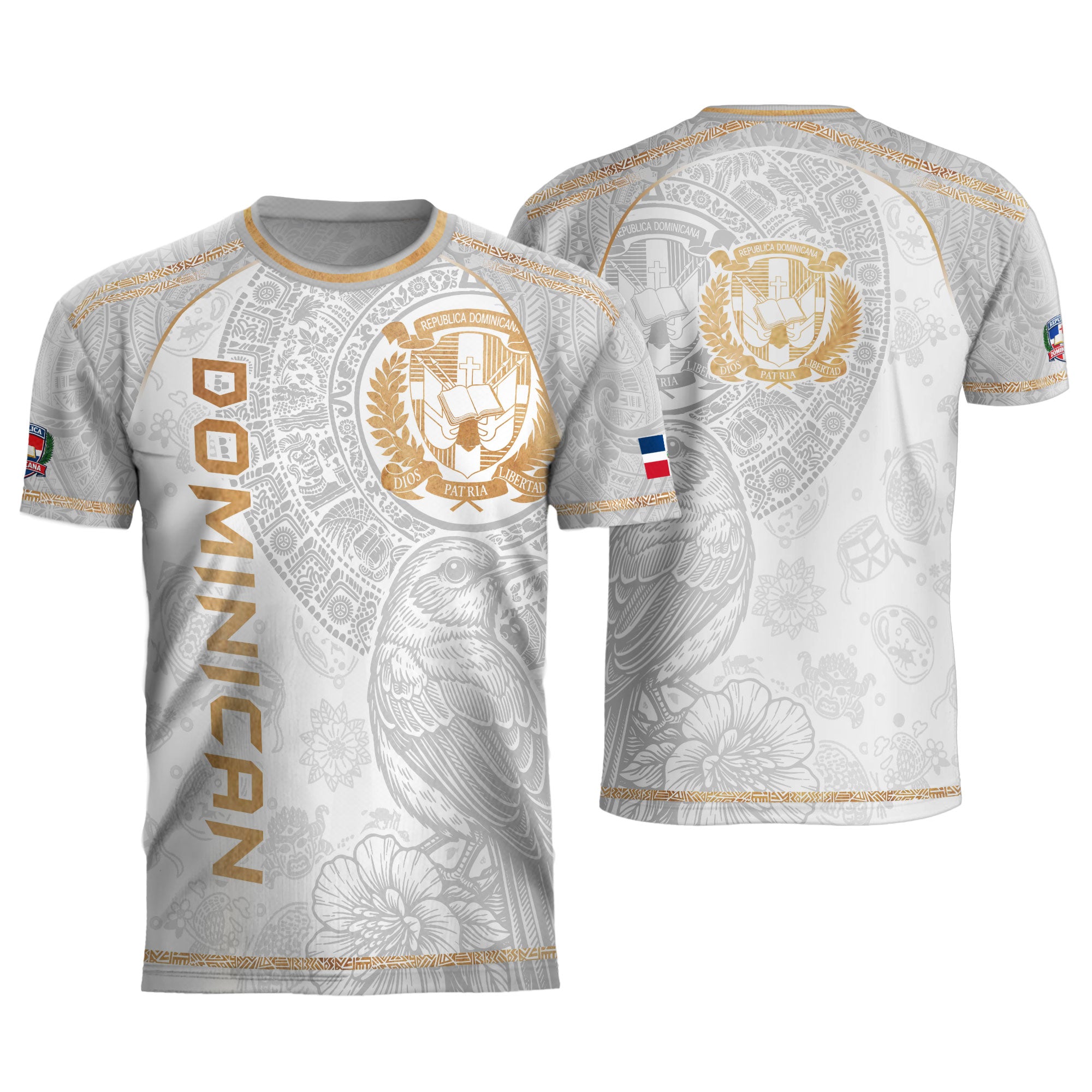 Dominican Cultural Identity Soccer Jersey White Gold, Heritage Pride Edition