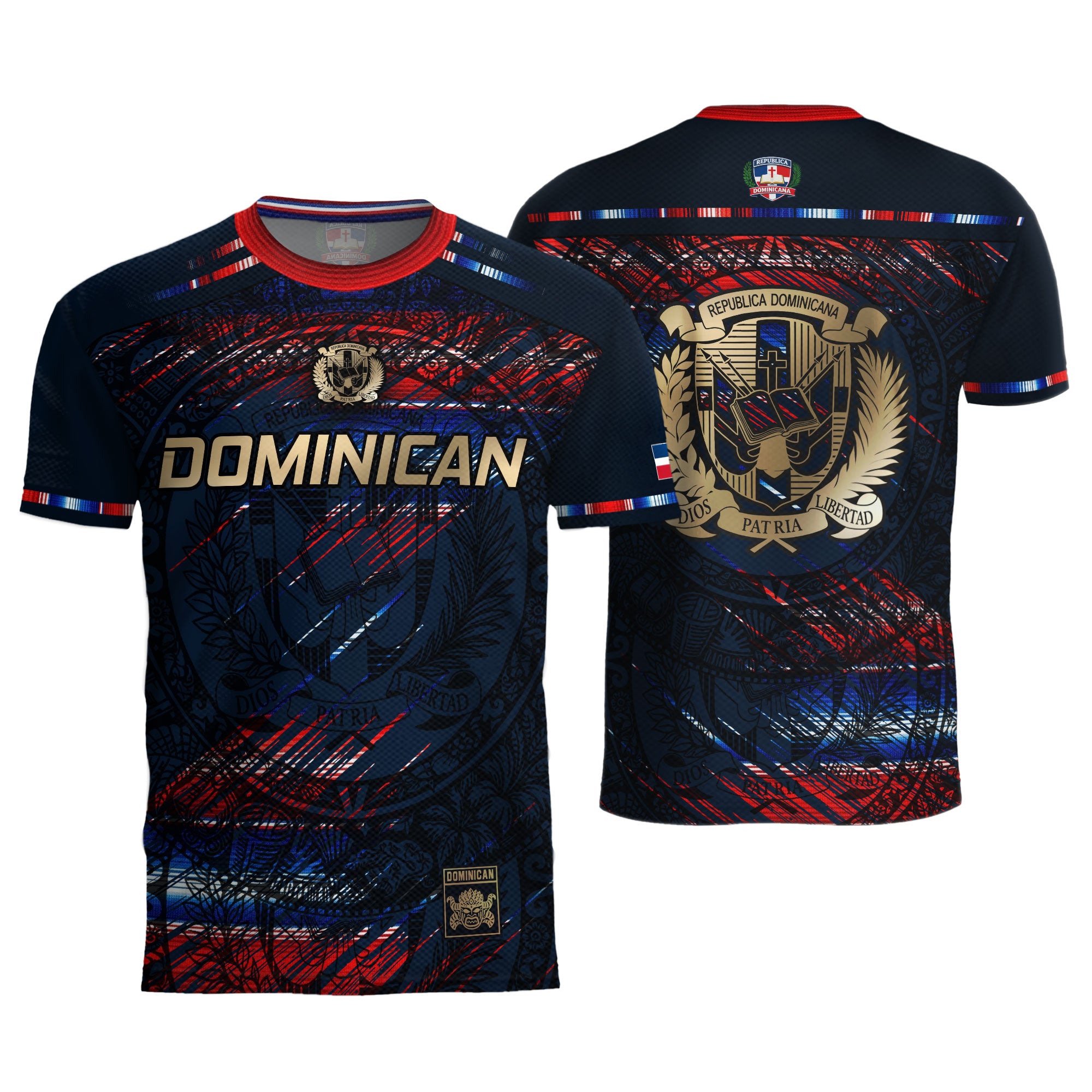 Dominican Heritage Pride Soccer Jersey Black Red Navy, Dominican Soccer Jersey, Cultural Unity Collection