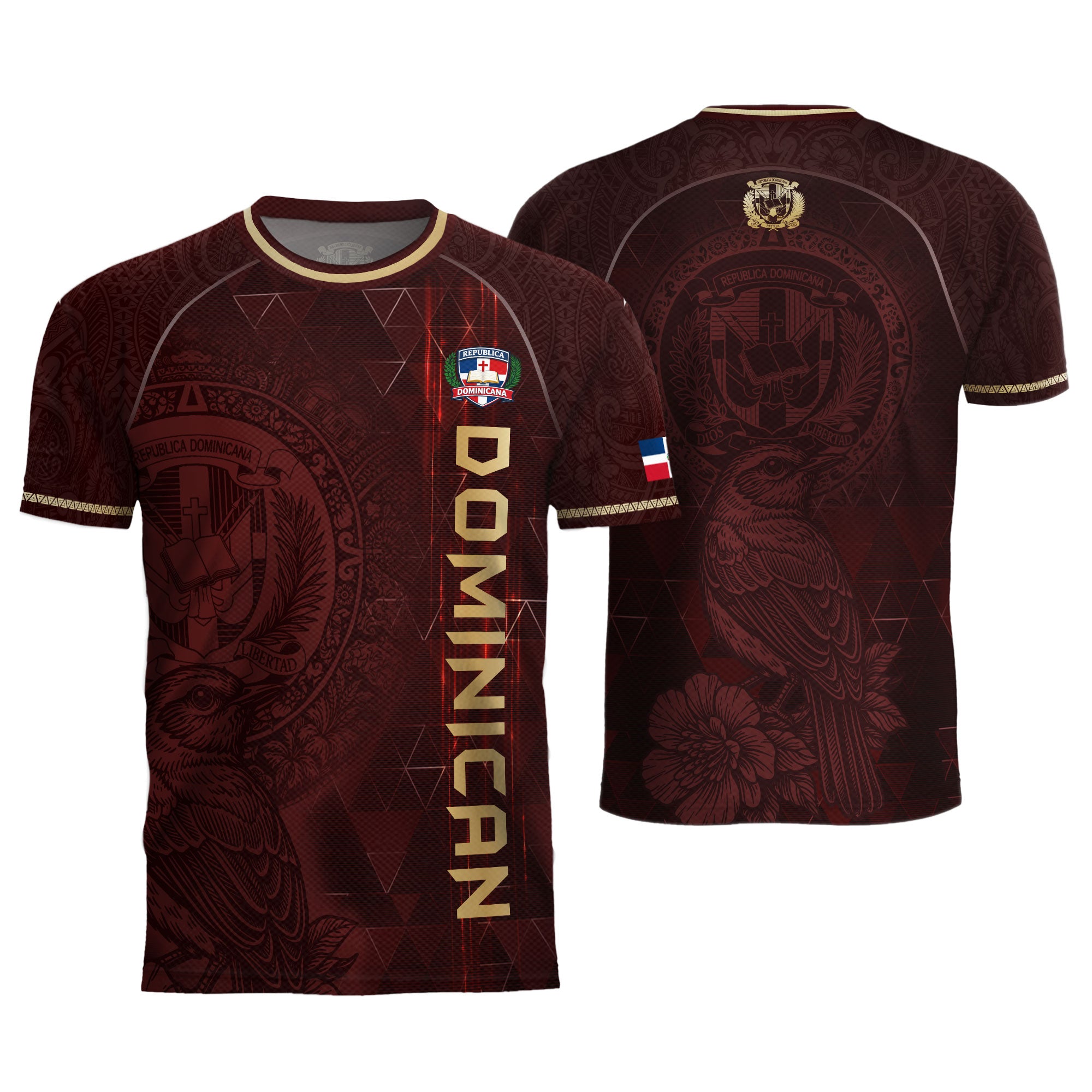 Dominican Heritage Soccer Jersey Maroon Gold, Cultural Pride & Identity Collection