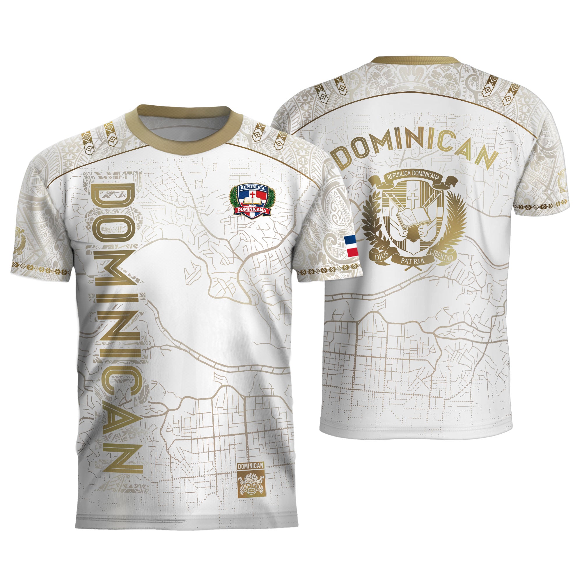 Dominican Cultural Identity Soccer Jersey White Gold, National Heritage Edition