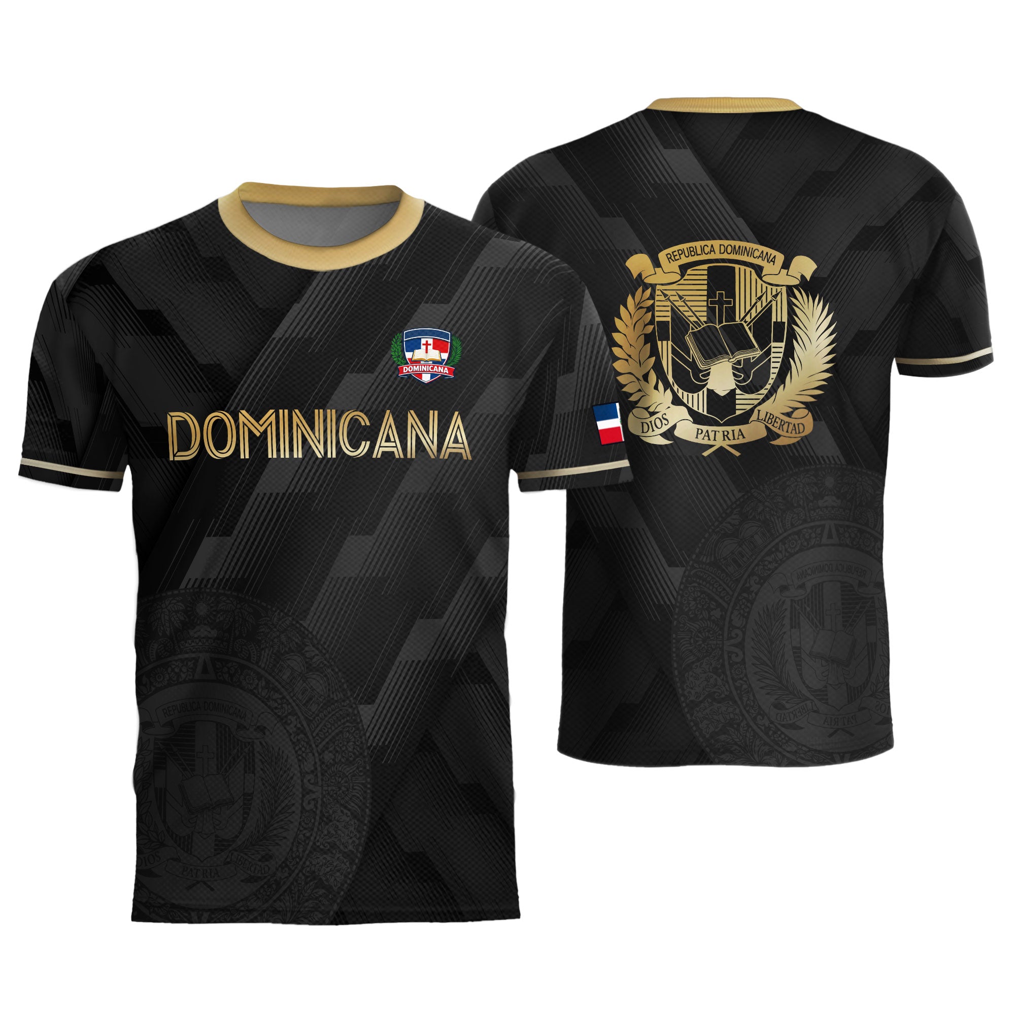 Dominican Cultural Heritage Soccer Jersey Black Gold, National Pride Collection