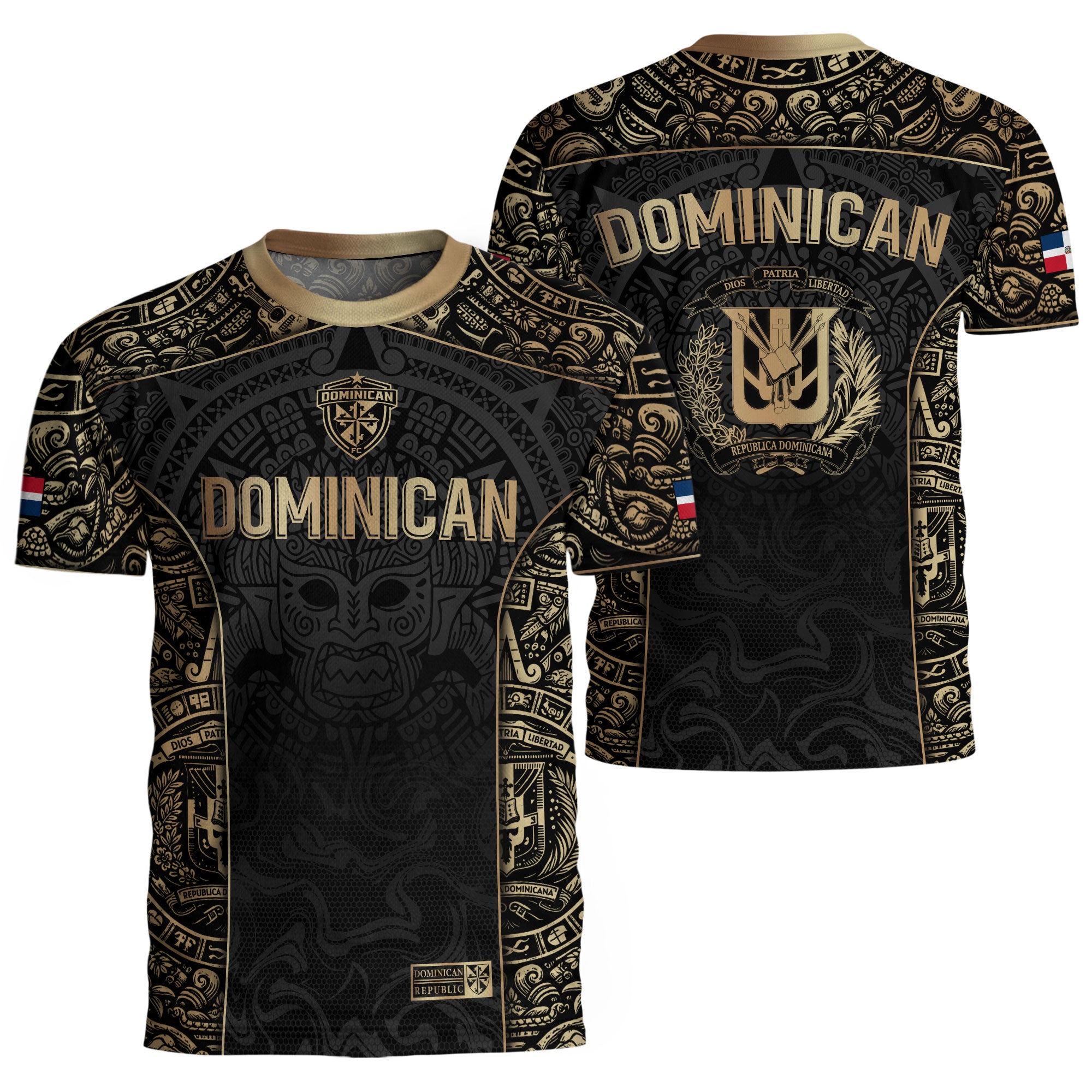 Dominican Republic Orgullo Dominicano Black Gold Taino Mask Soccer Jersey