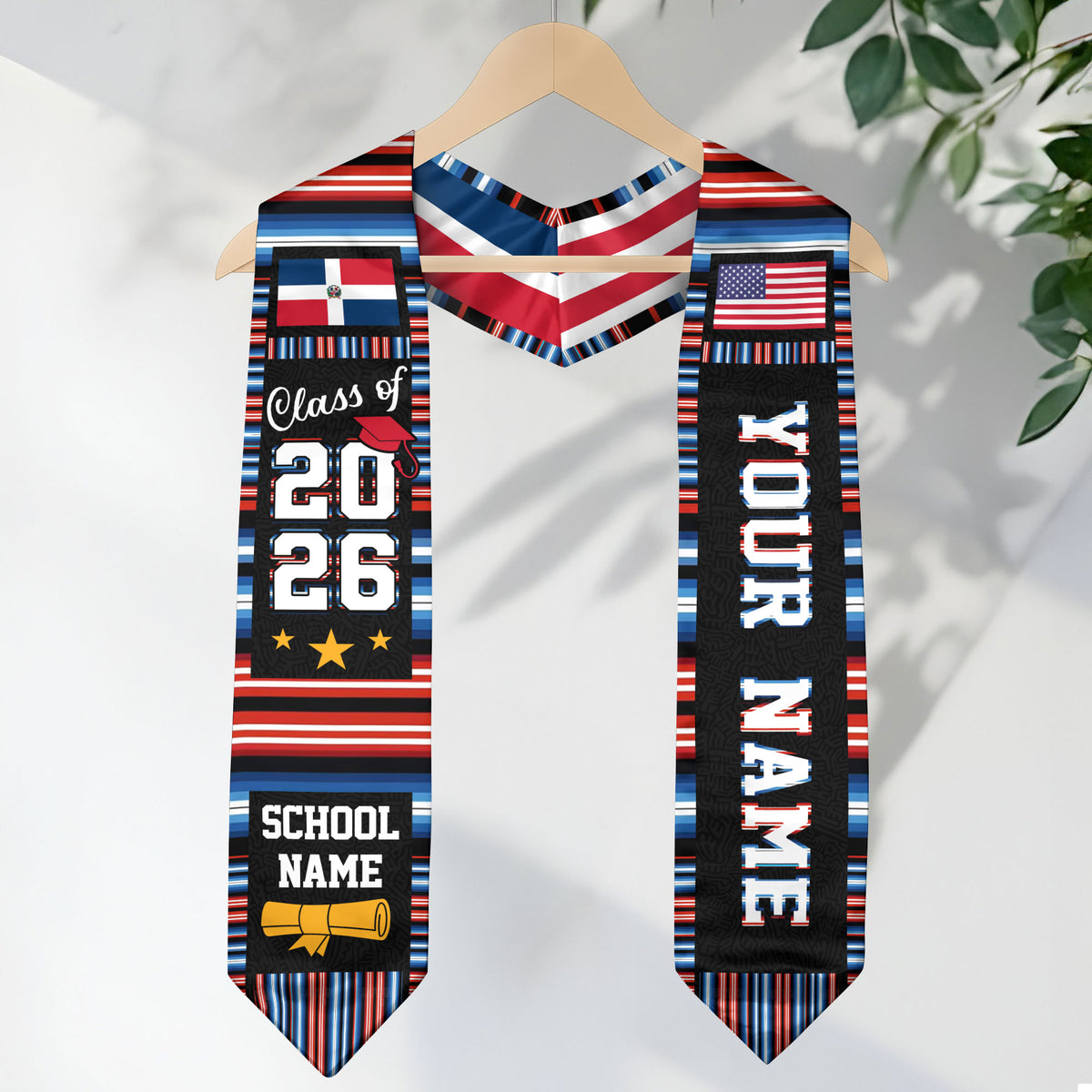 Custom Dominicans Graduation Stole Class of 2026 Dominican USA Flag Serape Stripe Sash