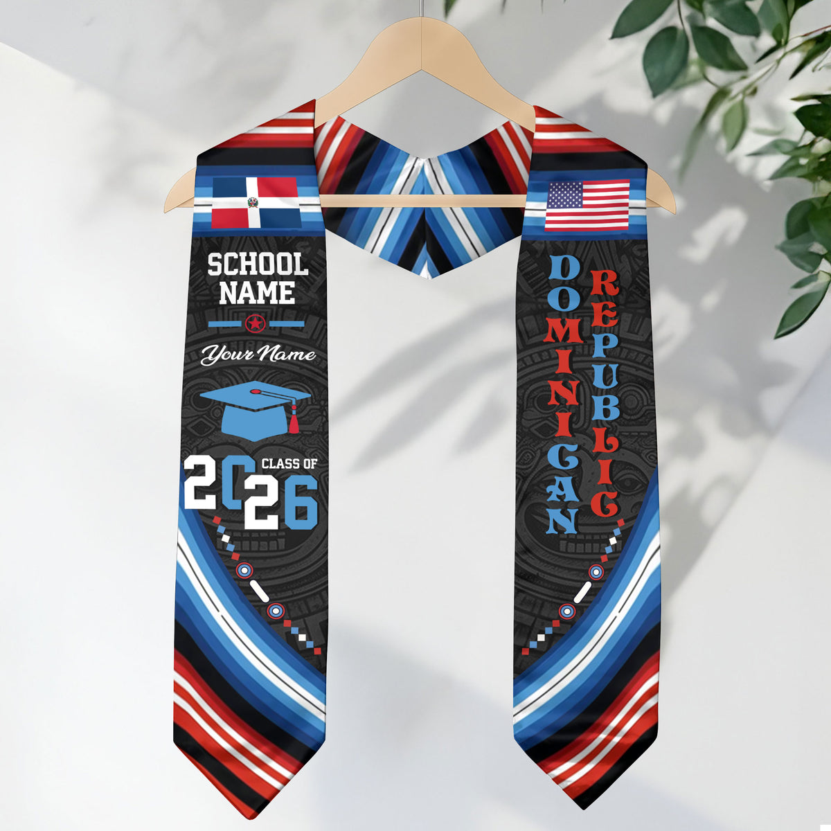 Class of 2026 Dominicans Graduation Stole Custom Dominican USA Flag Tribal Pattern