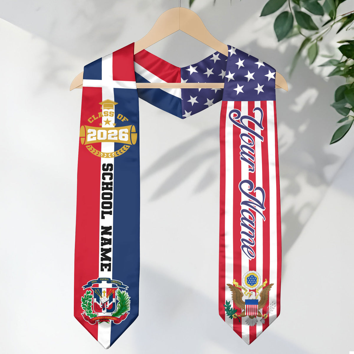 Dominican American Flag Graduation Stole Class of 2026 Custom Dominicans Eagle Seal