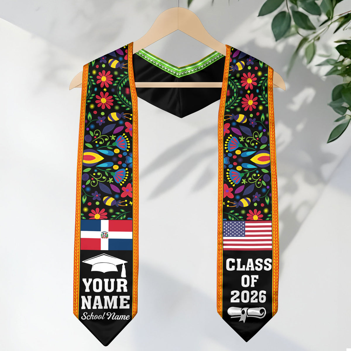 Custom Dominican Graduation Floral Stole Dominicana Grad Sash, Class of 2026 Graduate Senior Gift