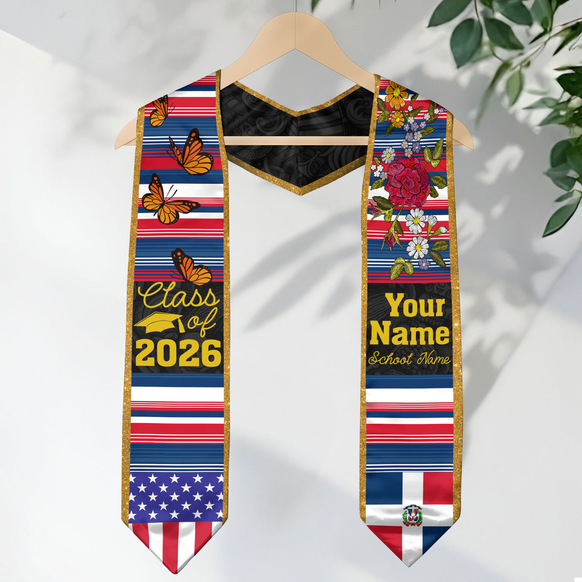 Dominicans Stole Class of 2026 Custom Graduation Sash Dominican USA Flag Butterfly