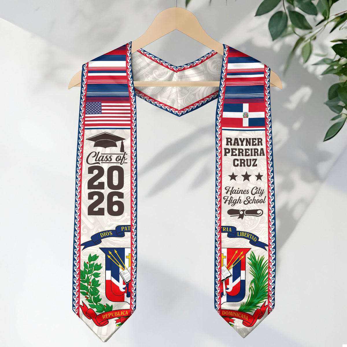 Dominicans Graduation Stole Class of 2026 Custom Sash USA Dominican Flag Coat of Arms