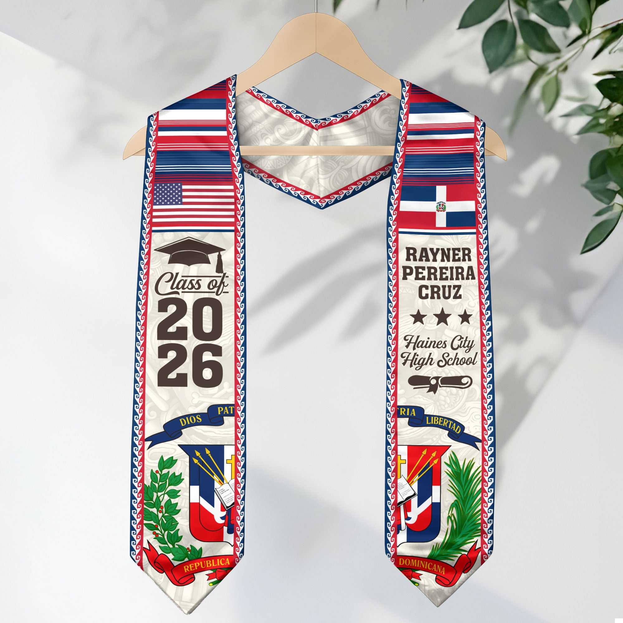 Dominicans Graduation Stole Class of 2026 Custom Sash USA Dominican Flag Coat of Arms