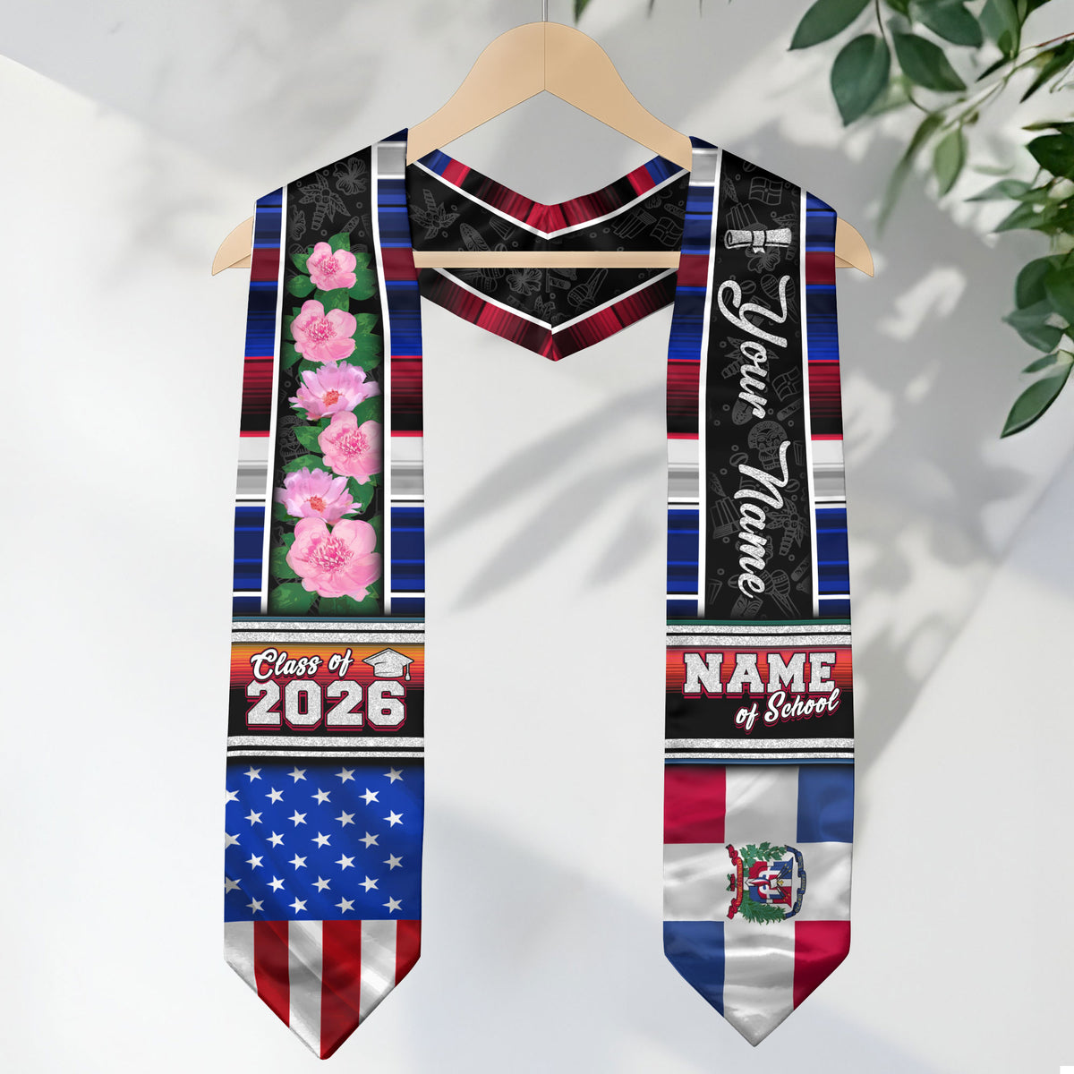 Custom Dominicans Graduation Stole Class of 2026 Dominican American Flag Personalized Sash