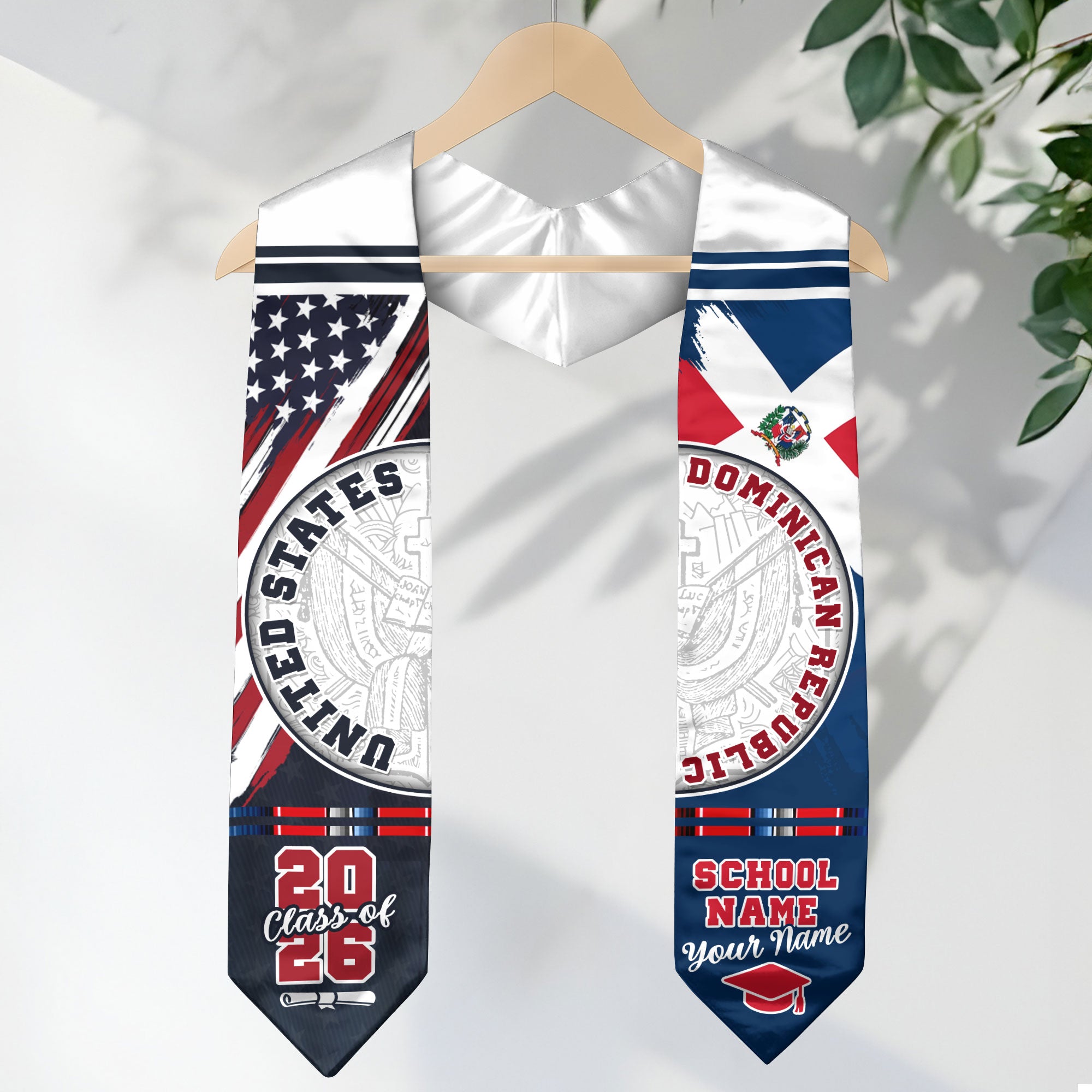 Dominican Republic Graduation Stole Class of 2026 Custom Dominicans Sash USA Flag Seal Pattern