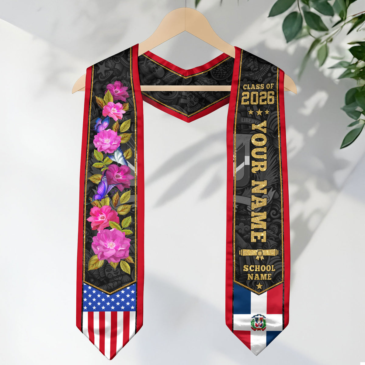 Custom Dominicana Graduation Sash, DR Floral Grad Stole Gift, Class of 2026 Senior Graduate