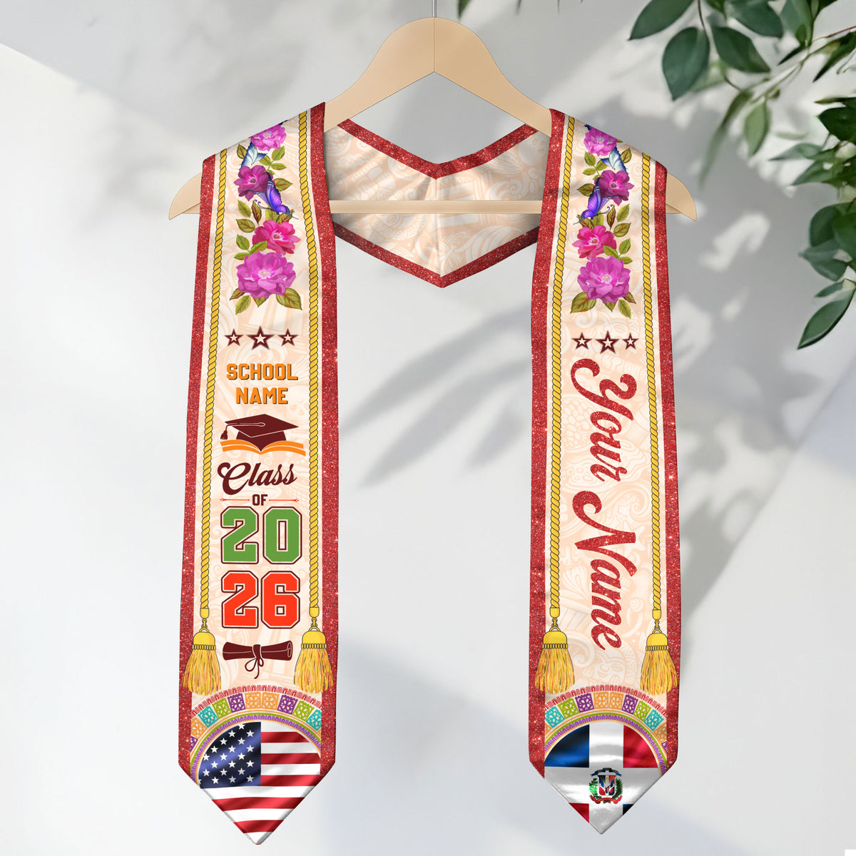 Personalized Dominicana Floral Stole, DR Grad Sash Graduation Gift, Class of 2026 Senior