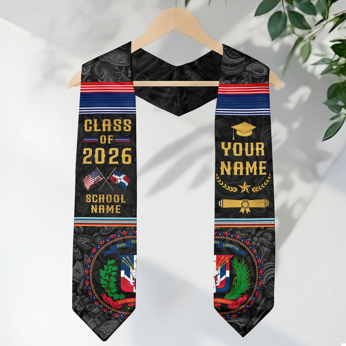 Custom Dominican Flag Stole, DR Graduation Sash, Class of 2026 Senior Grad Gift