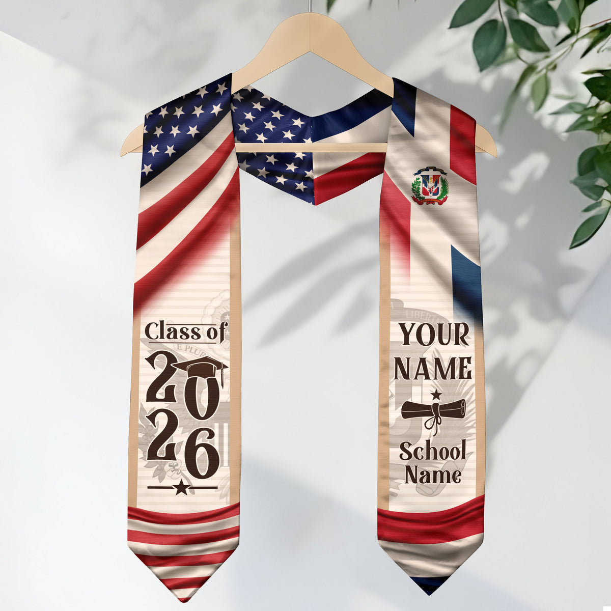 Dominican American Flag Graduation Stole, Custom DR Grad Sash Gift, Class of 2026 Dominican Graduate