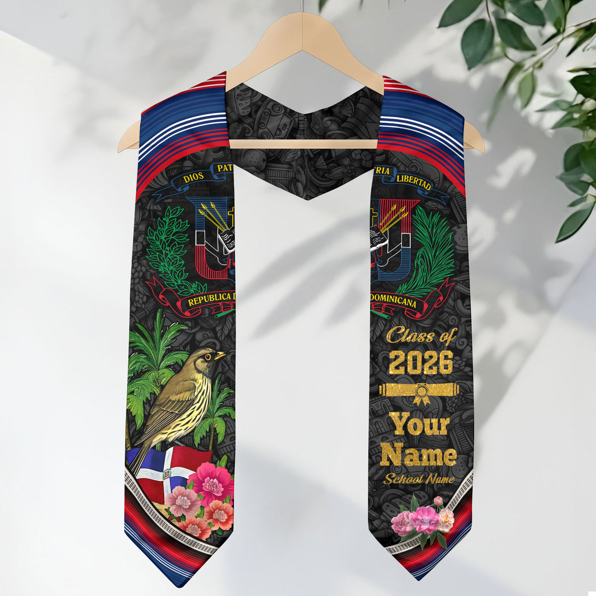 Custom Dominican Graduation Grad Sash Floral Stole, Class of 2026 Dominican Graduate