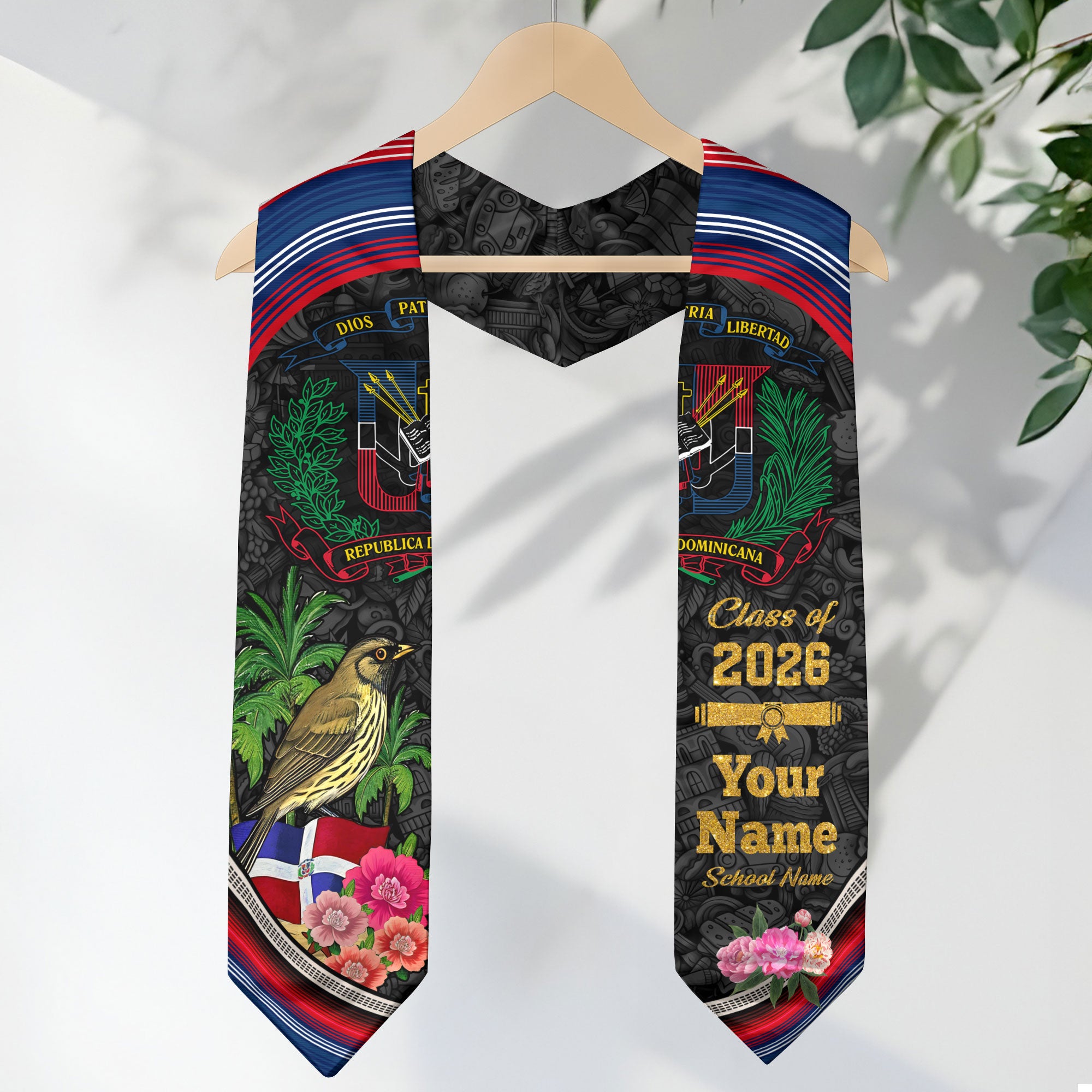 Custom Dominican Graduation Grad Sash Floral Stole, Class of 2026 Dominican Graduate