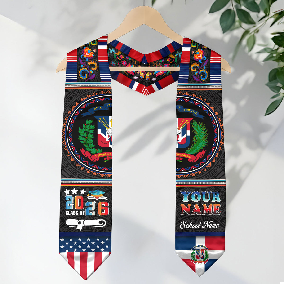 Custom Dominican American Flag Grad Sash, Dominicana Graduation Stole, Class of 2026 Graduate