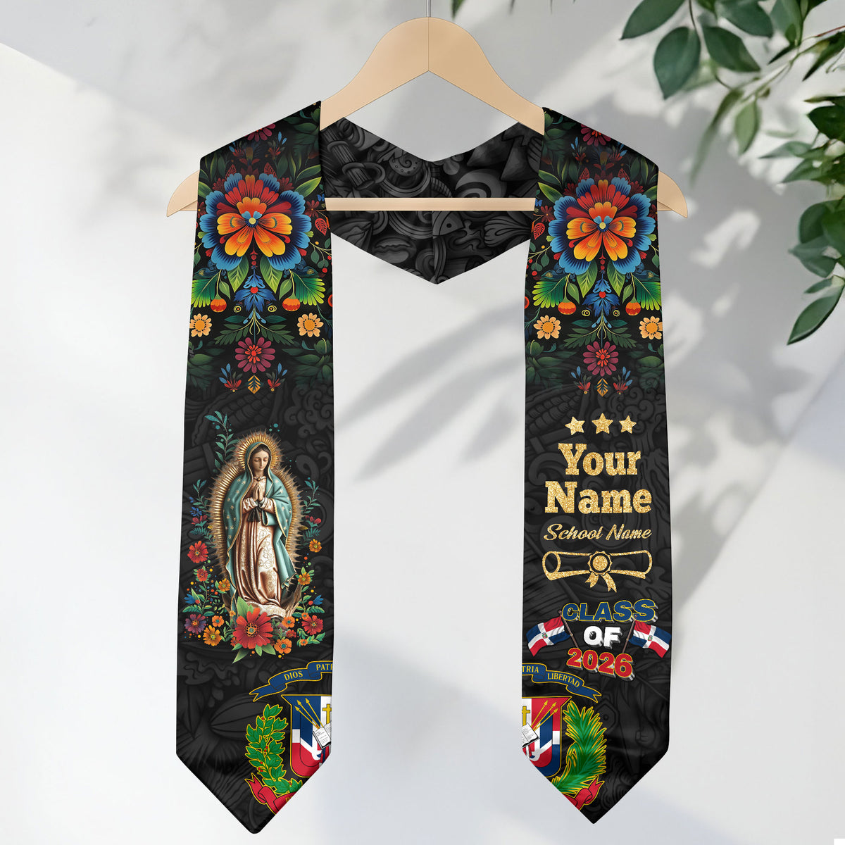 Dominican Grad Sash, DR Floral Stole Graduation Gift, Class of 2026 Senior Graduate
