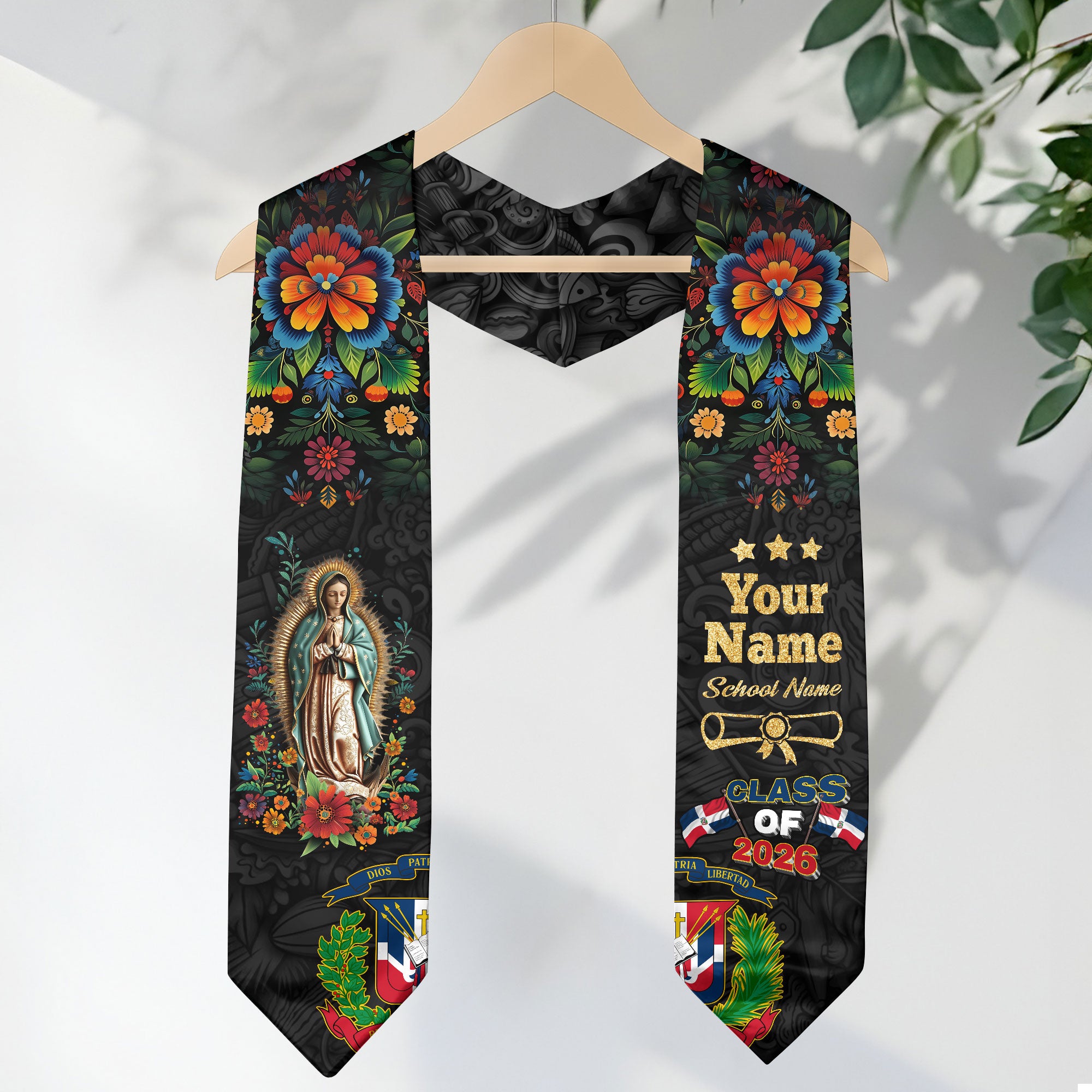 Dominican Grad Sash, DR Floral Stole Graduation Gift, Class of 2026 Senior Graduate