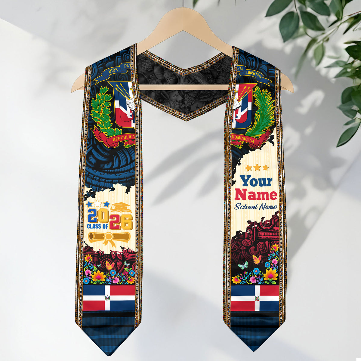 Custom Dominican Floral Stole, DR Grad Sash Graduation, Class of 2026 Dominican Graduate